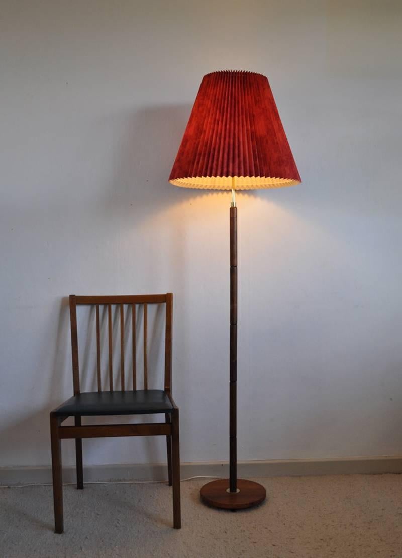 Danish Walnut Floor Lamp with Brass Details