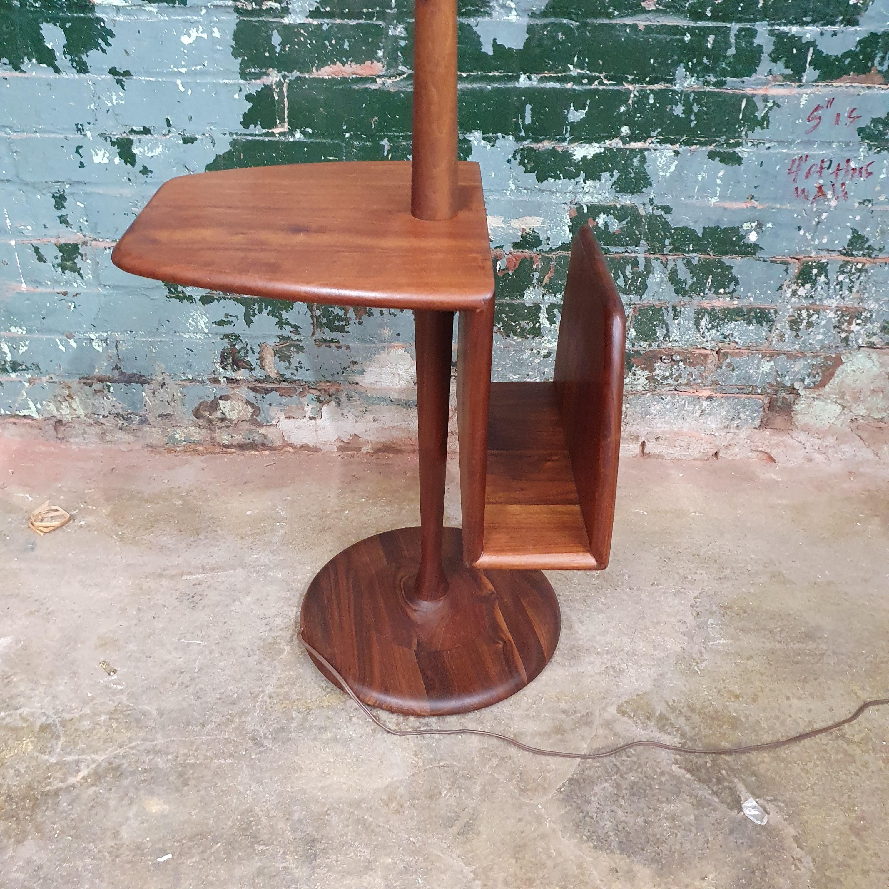 Mid-Century Modern Walnut Floor Lamp with Magazine Rack and Table by Laurel Lamp Company