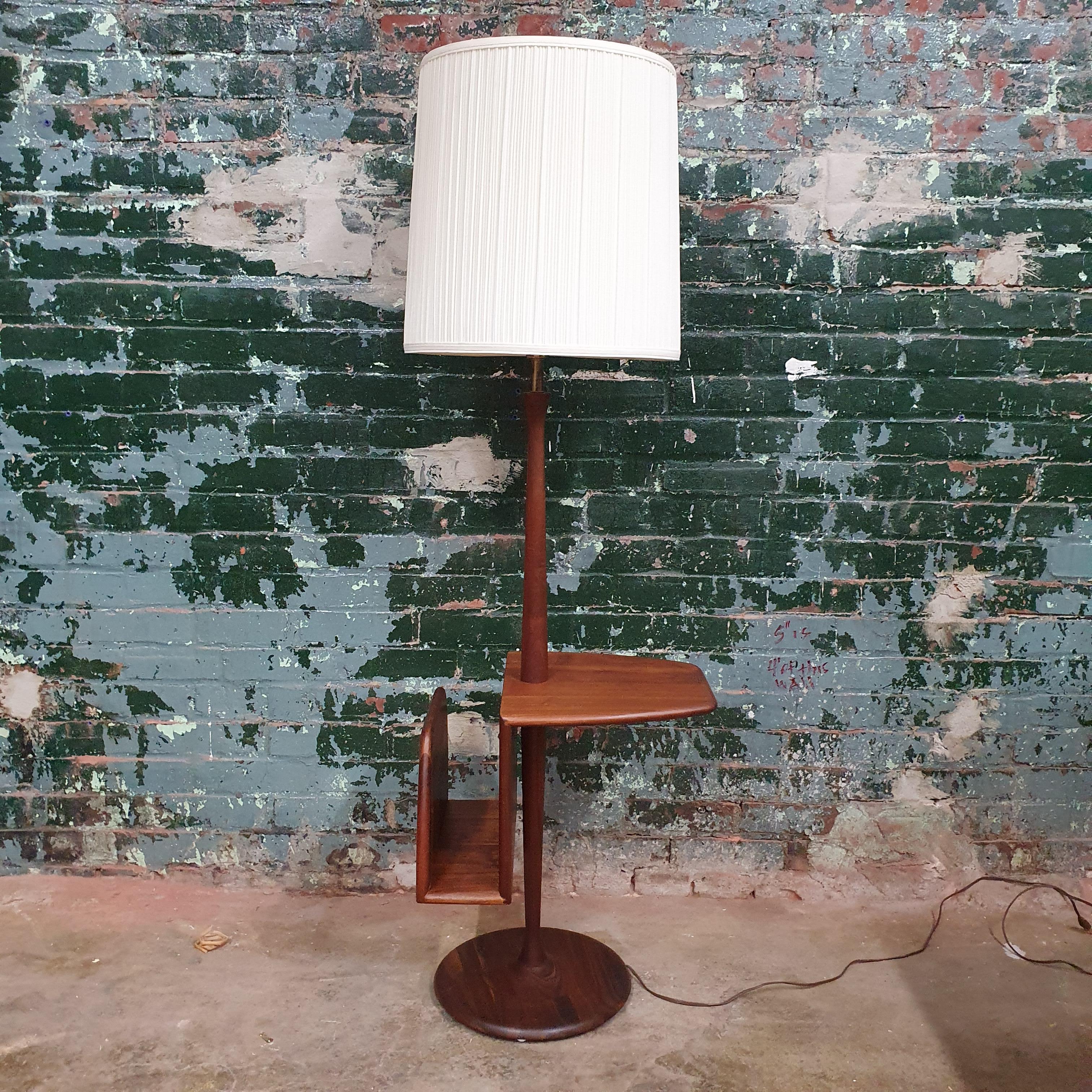 American Walnut Floor Lamp with Magazine Rack and Table by Laurel Lamp Company