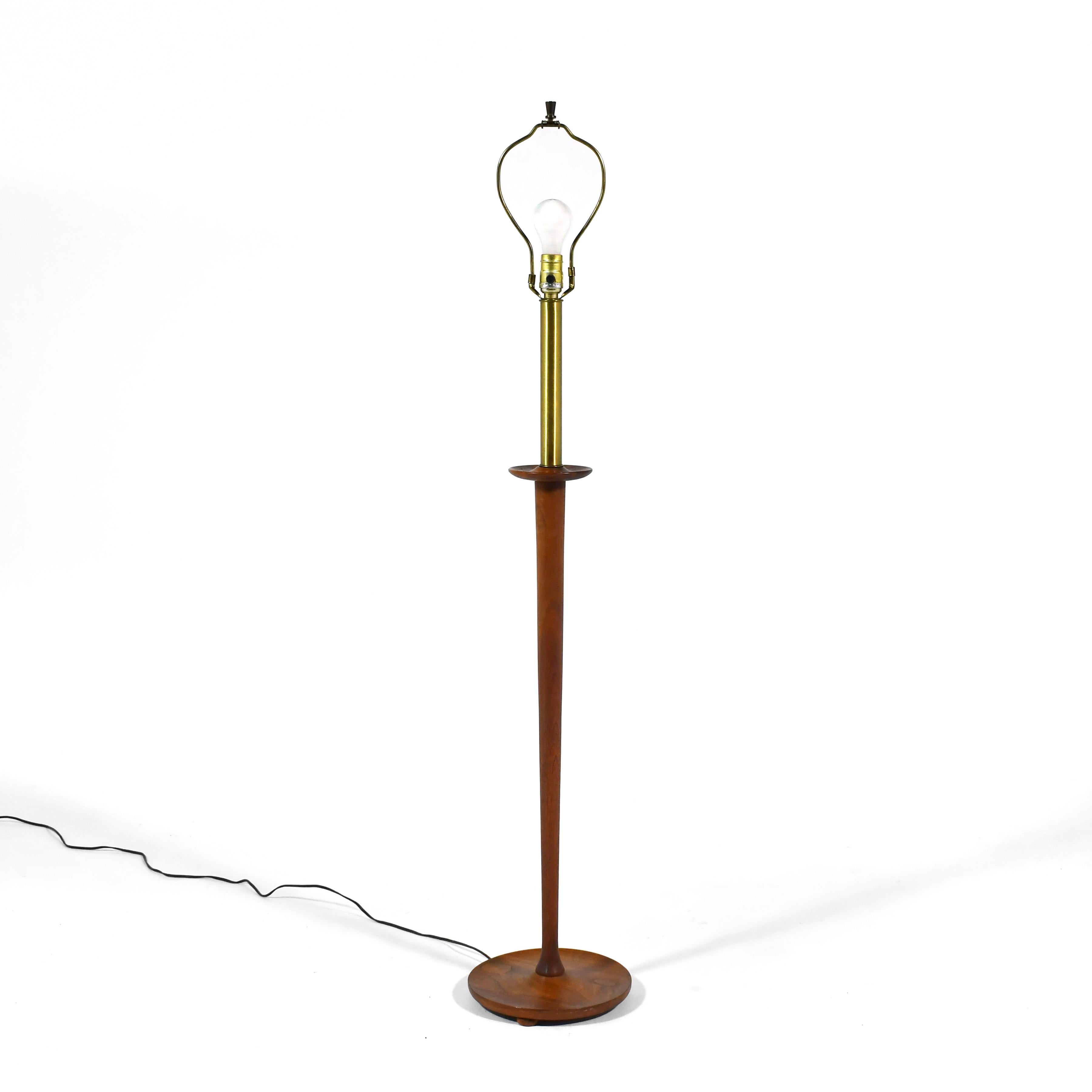 Mid-Century Modern Walnut Floor Lamp with Sculpted Details For Sale