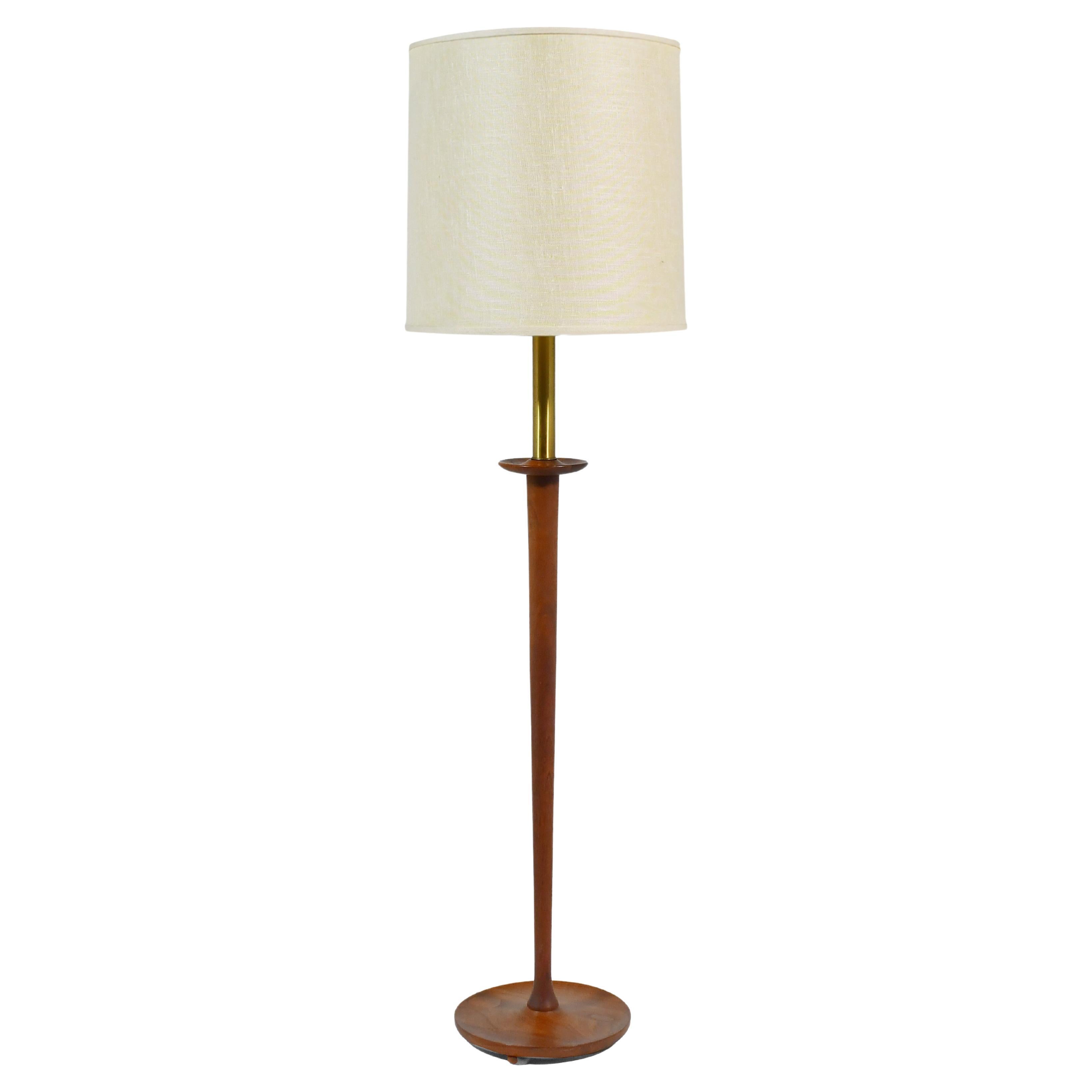 Walnut Floor Lamp with Sculpted Details For Sale