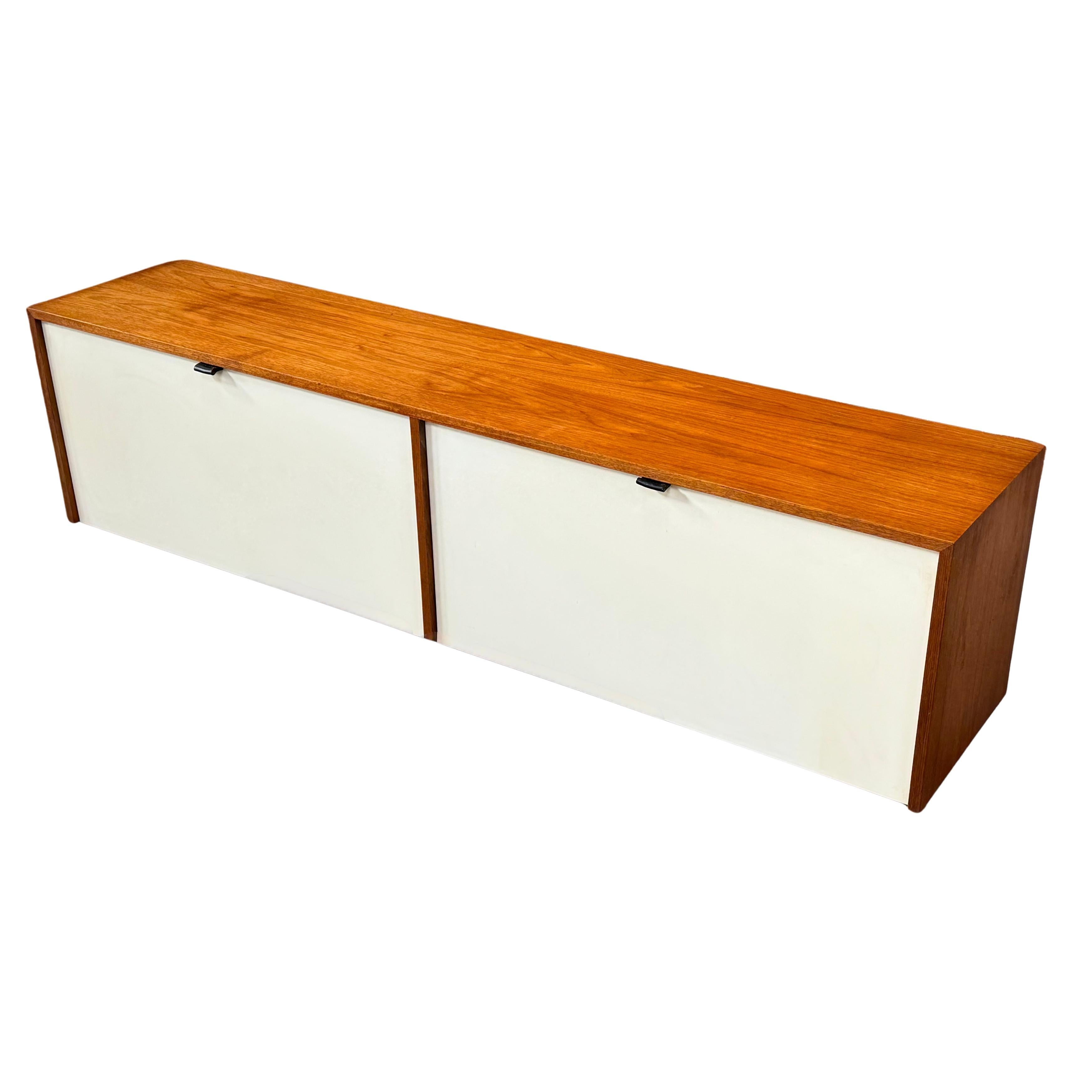 Walnut Florence Knoll Hanging Cabinet with Off White Drop Front Doors c1950s For Sale