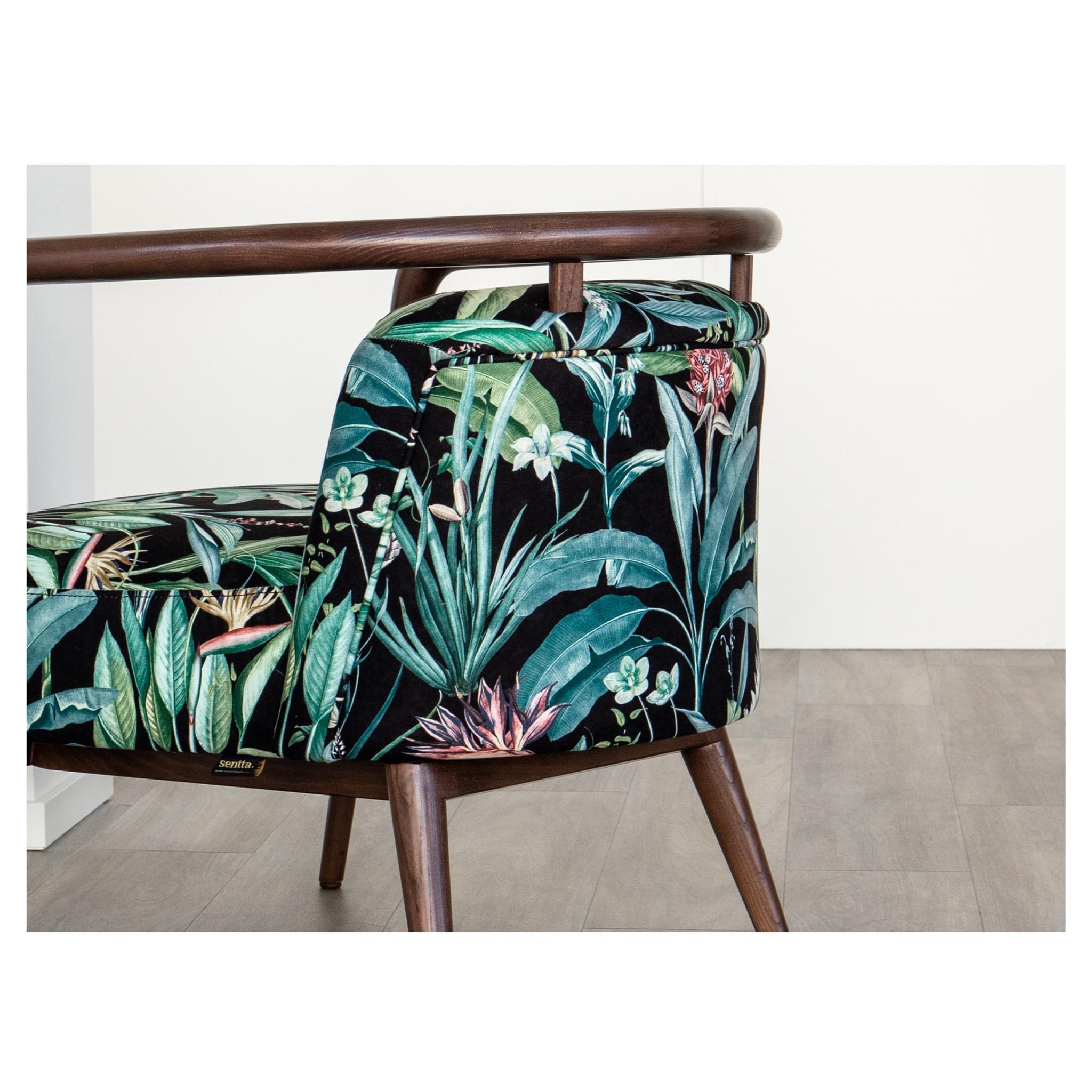 Scandinavian Modern Walnut, Flower Fabric Modern Essex Armchair For Sale