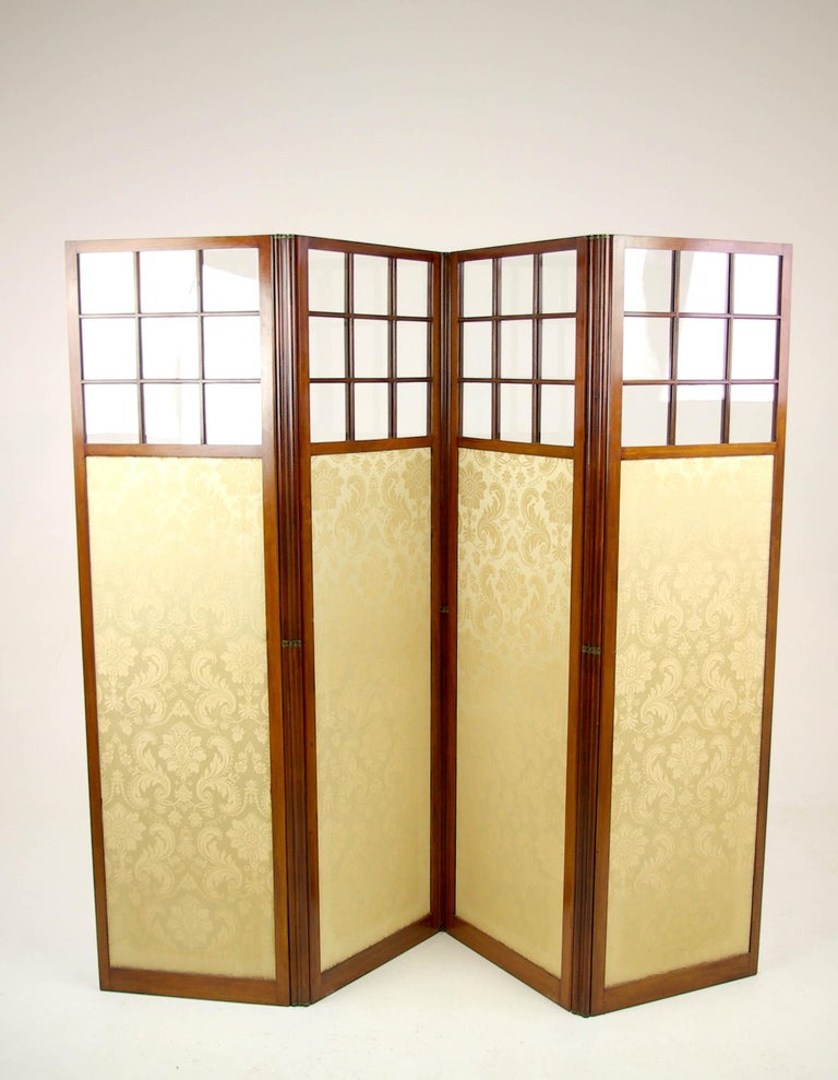 Walnut Folding Screen, Room Divider Screen, 4 Panels, 1890, Antique