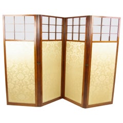 Walnut Folding Screen, Room Divider Screen, 4 Panels, 1890, Antique, B1266