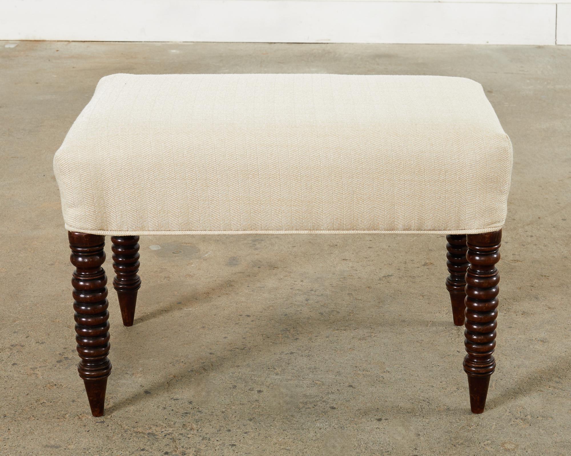 Country Walnut Footstool or Ottoman with Bobbin Turned Spool Legs