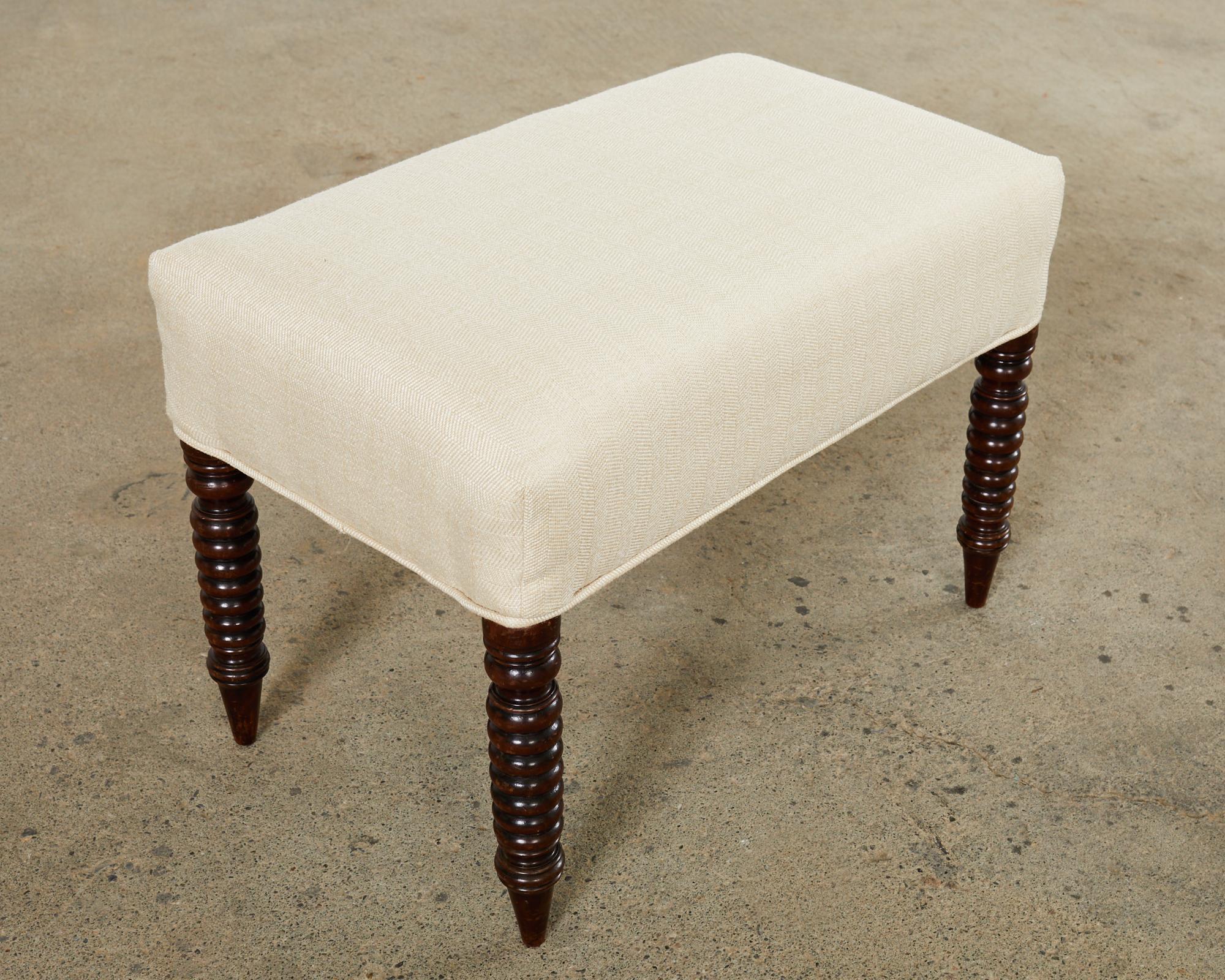 Hand-Crafted Walnut Footstool or Ottoman with Bobbin Turned Spool Legs
