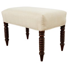 Walnut Footstool or Ottoman with Bobbin Turned Spool Legs