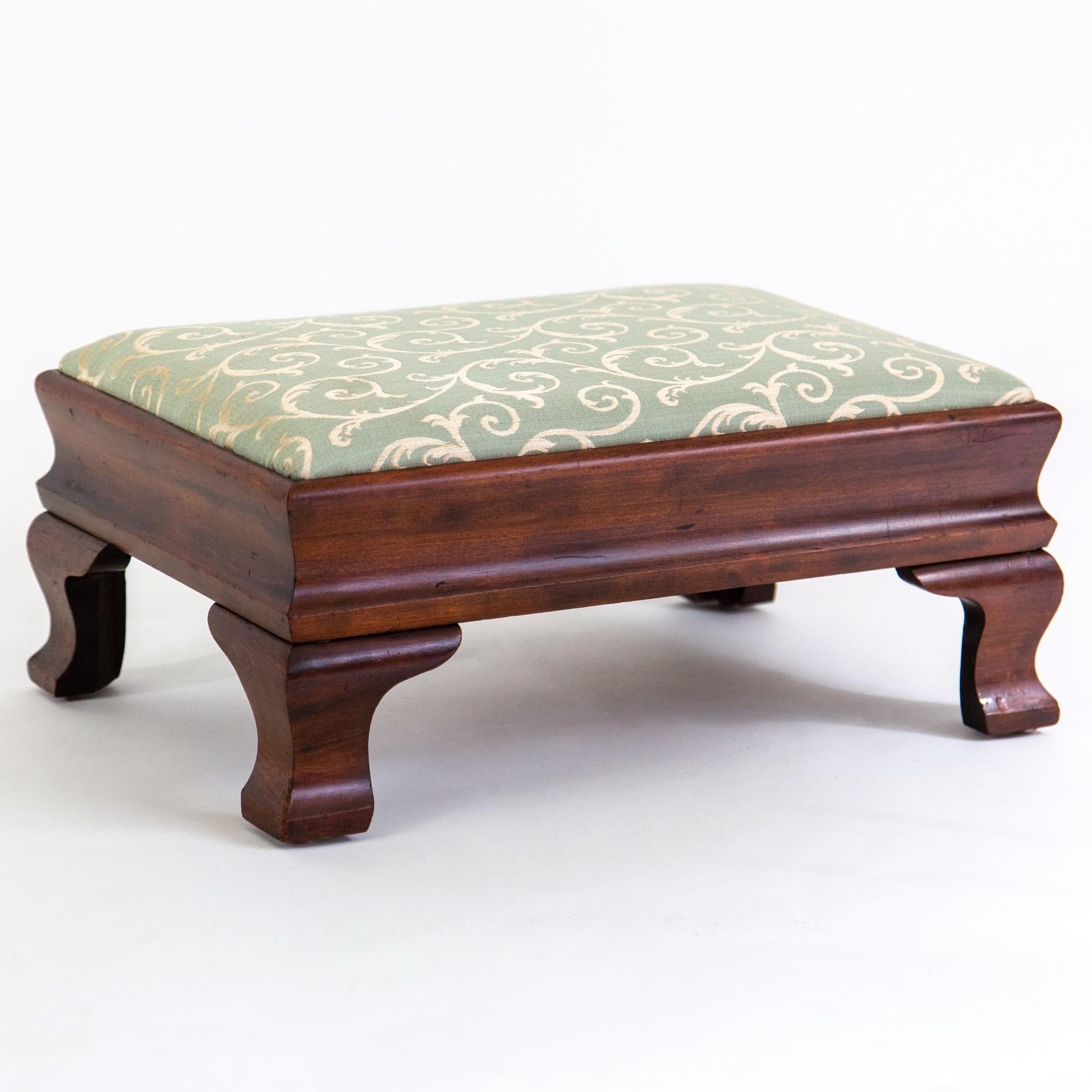 Walnut Footstool with Bracket Feet and Green Upholstery 3