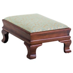 Walnut Footstool with Bracket Feet and Green Upholstery