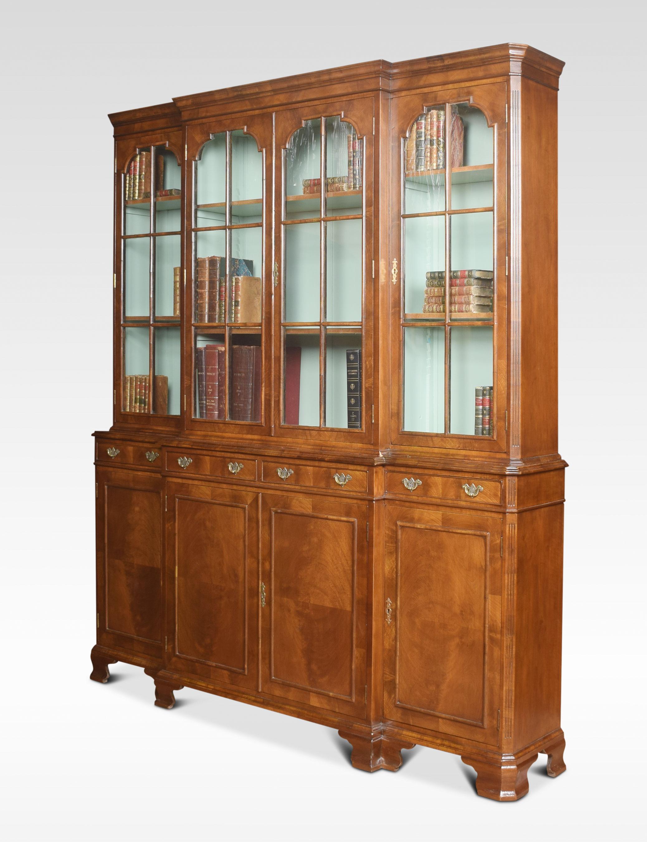 Walnut Four Door Breakfront Bookcase 2