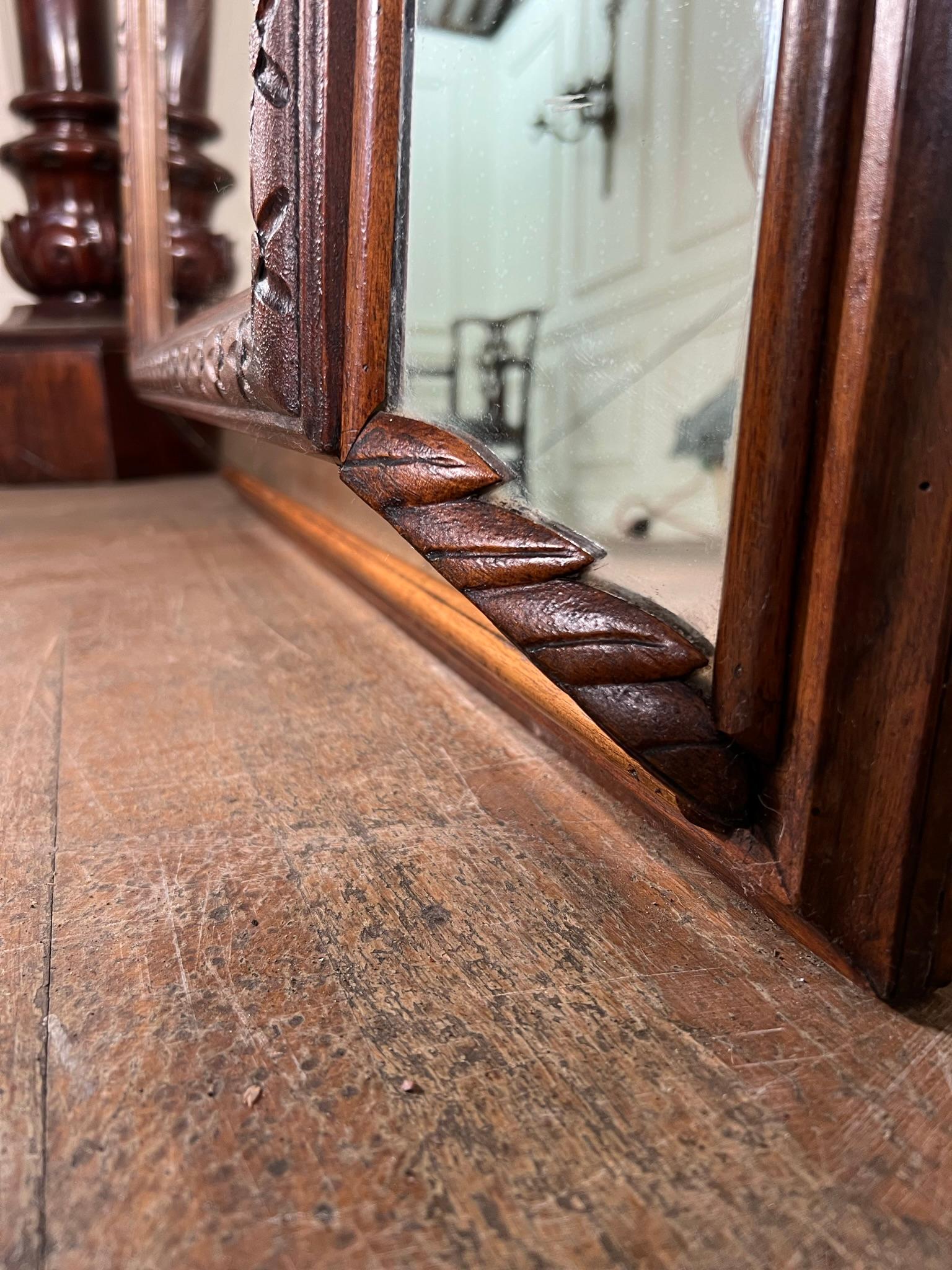 Walnut Framed Cushion Mirror In Good Condition For Sale In Warrington, GB