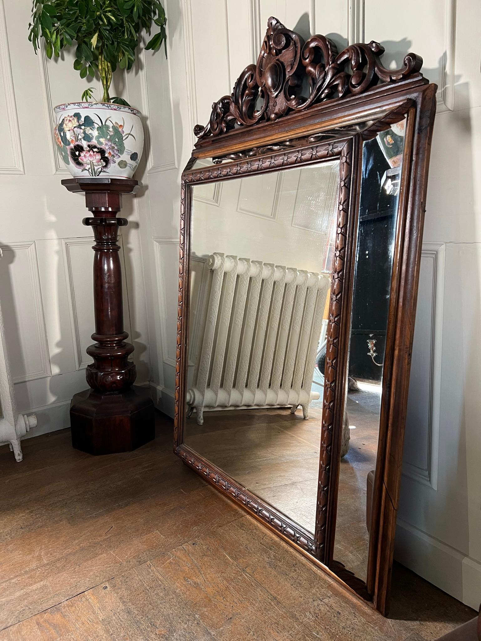 20th Century Walnut Framed Cushion Mirror For Sale