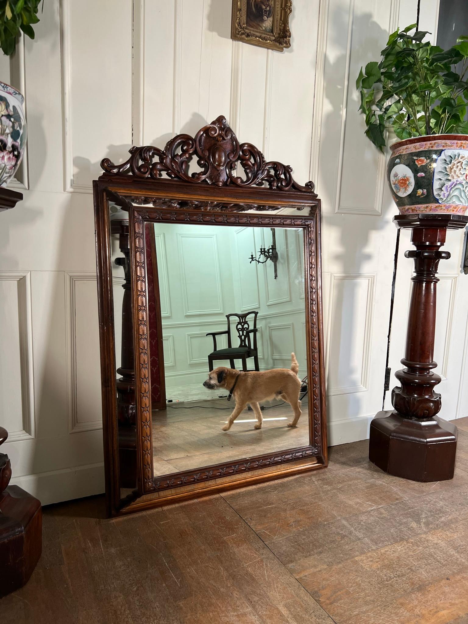 Glass Walnut Framed Cushion Mirror For Sale