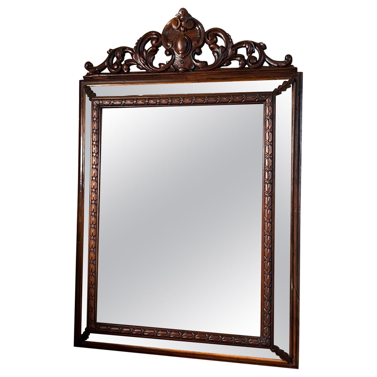 Walnut Framed Cushion Mirror For Sale