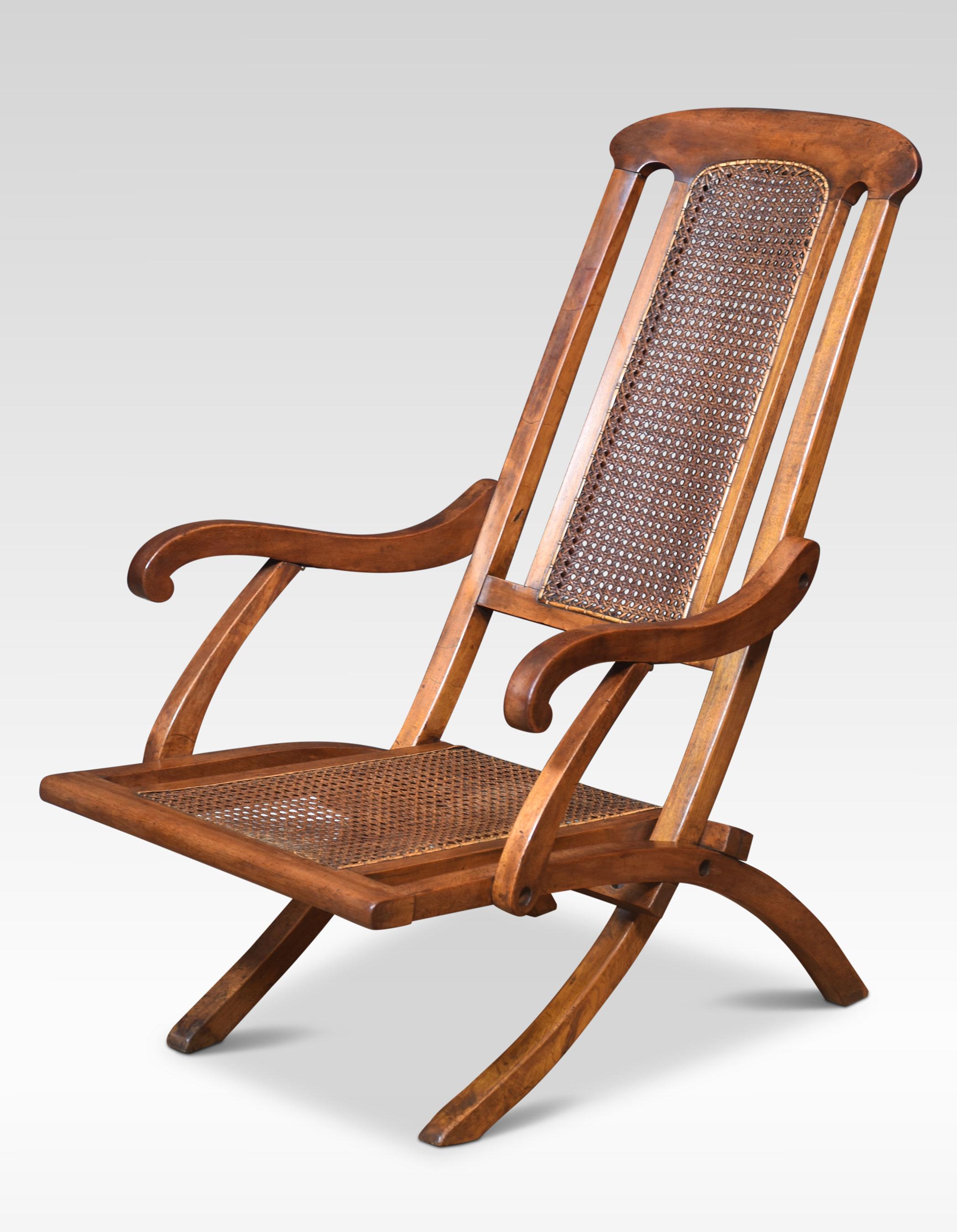 British Walnut Framed Folding Steamer Deck Chair For Sale