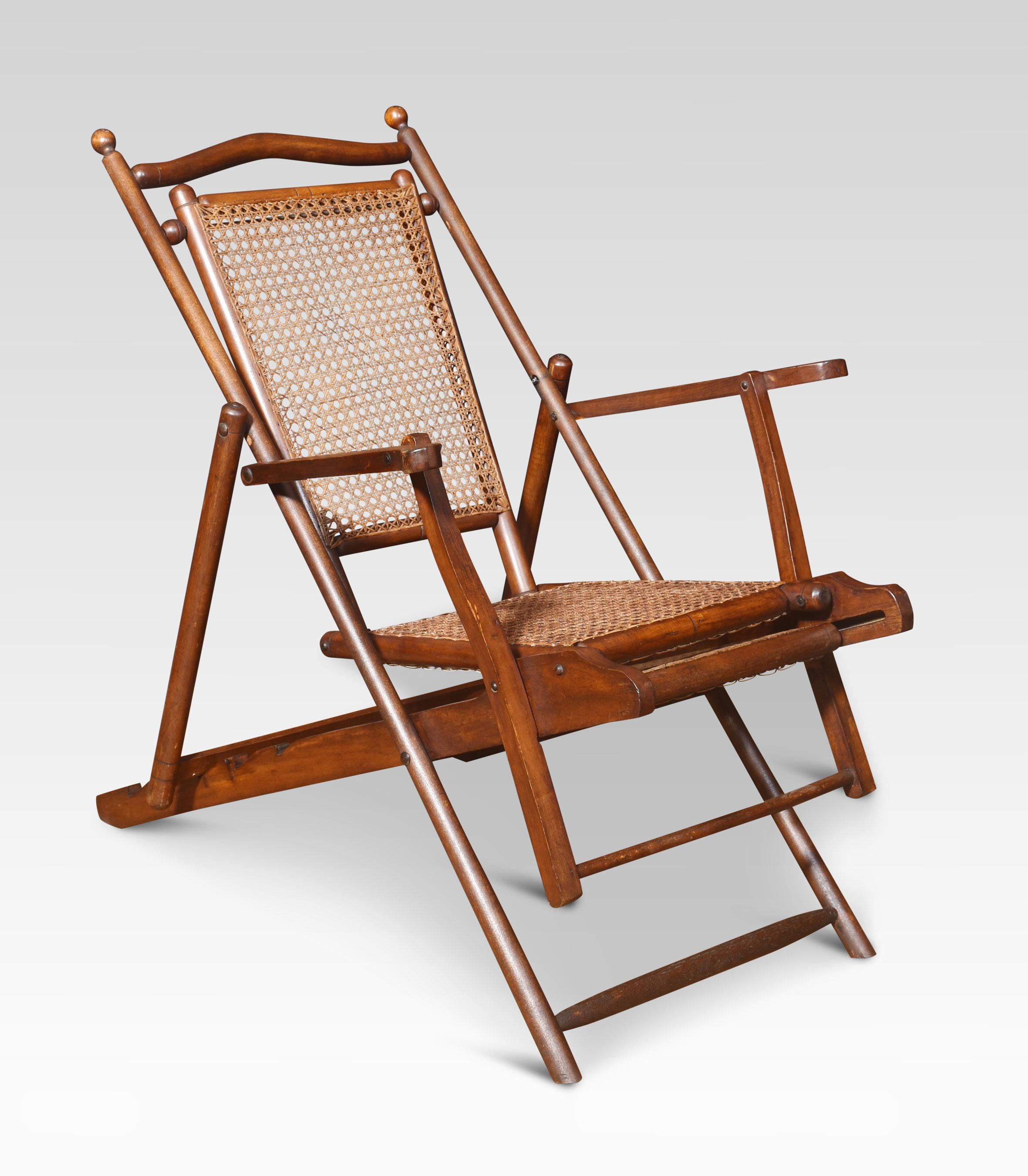 20th Century Walnut framed folding Steamer deck chair For Sale