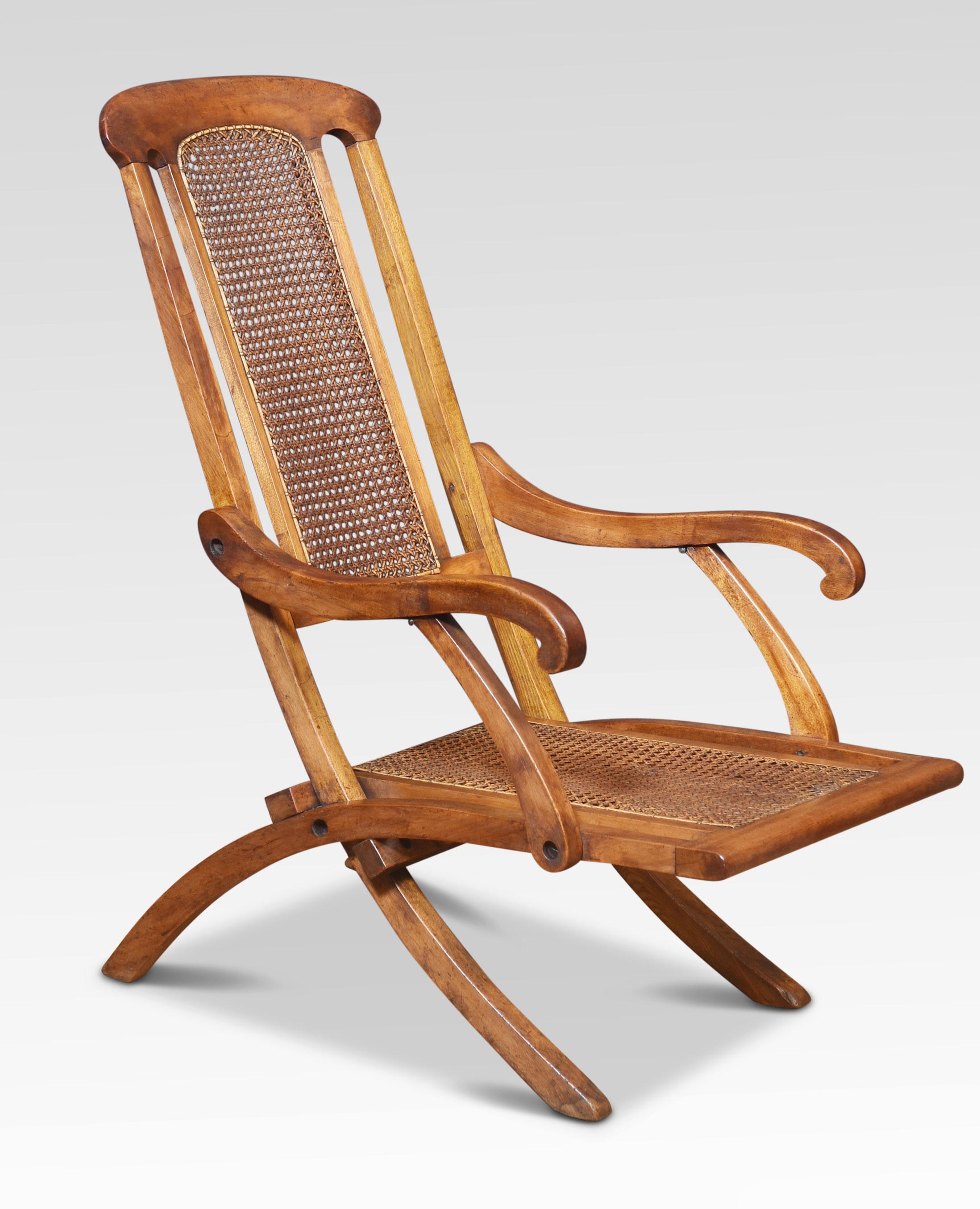 Walnut Framed Folding Steamer Deck Chair For Sale