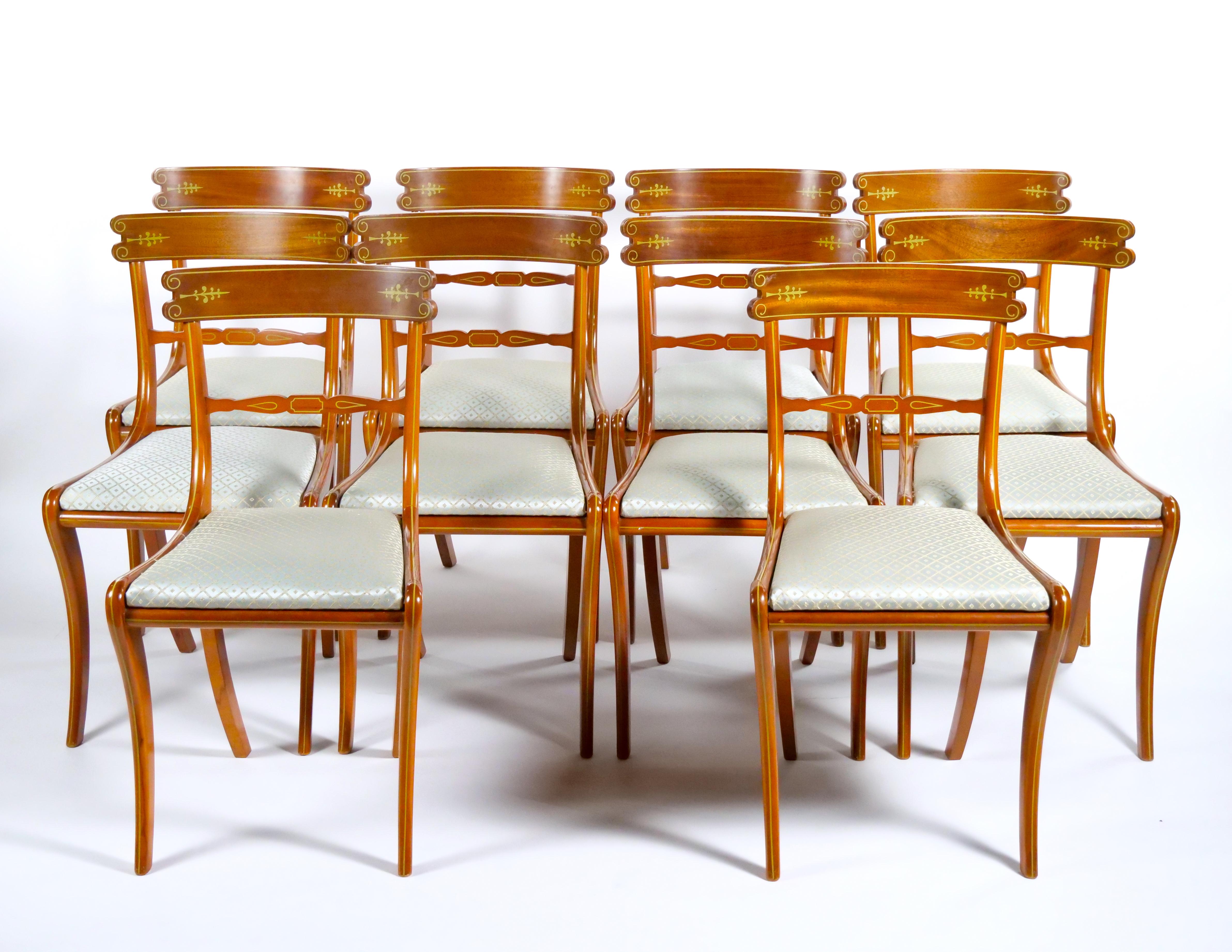 Ensemble de chaises de salle à manger en acajou encadré / doré / dix en vente 8