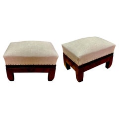 Walnut Framed Upholstered Footstools, Italy, 19th Century