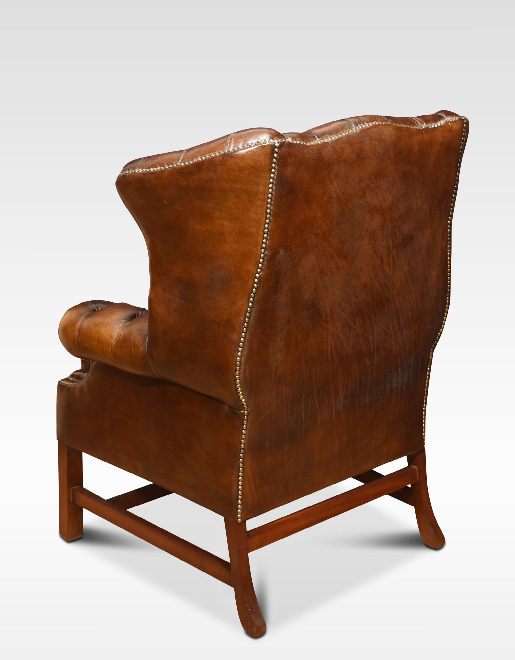 Leather Walnut Framed Wing Armchair For Sale