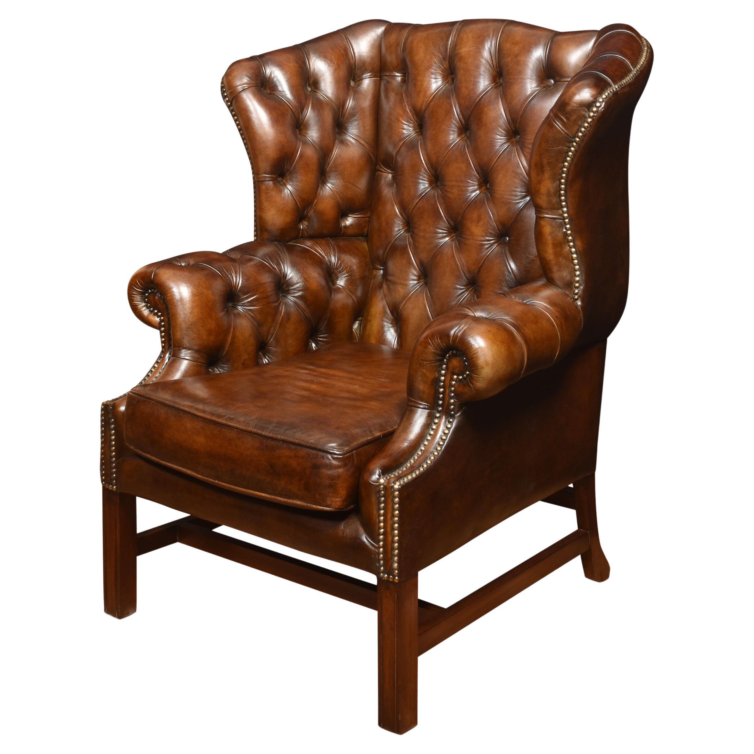 Walnut Framed Wing Armchair For Sale