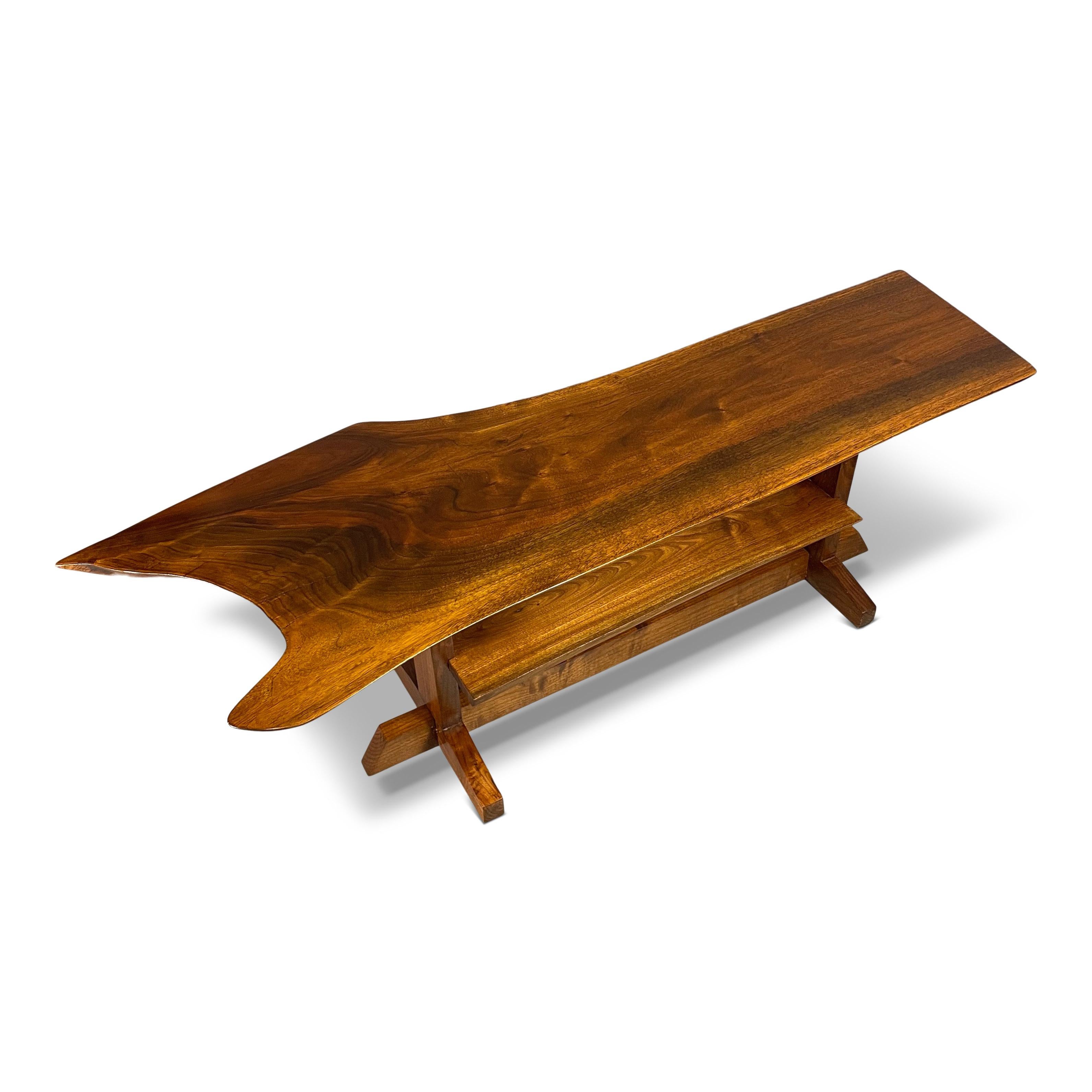 Mid-Century Modern Walnut Free Form Live Edge Coffee Table in the Style of Nakashima Mid Century