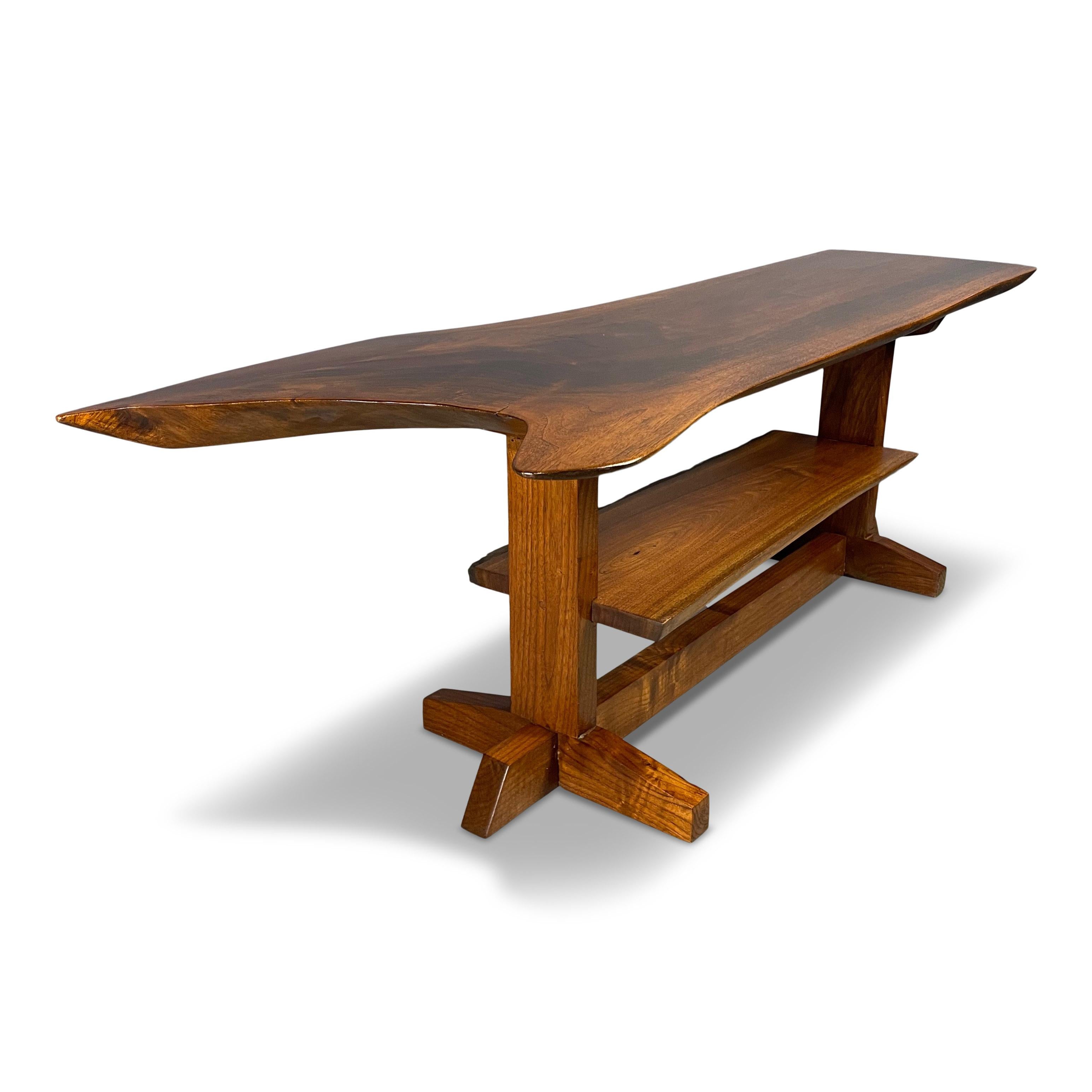 North American Walnut Free Form Live Edge Coffee Table in the Style of Nakashima Mid Century