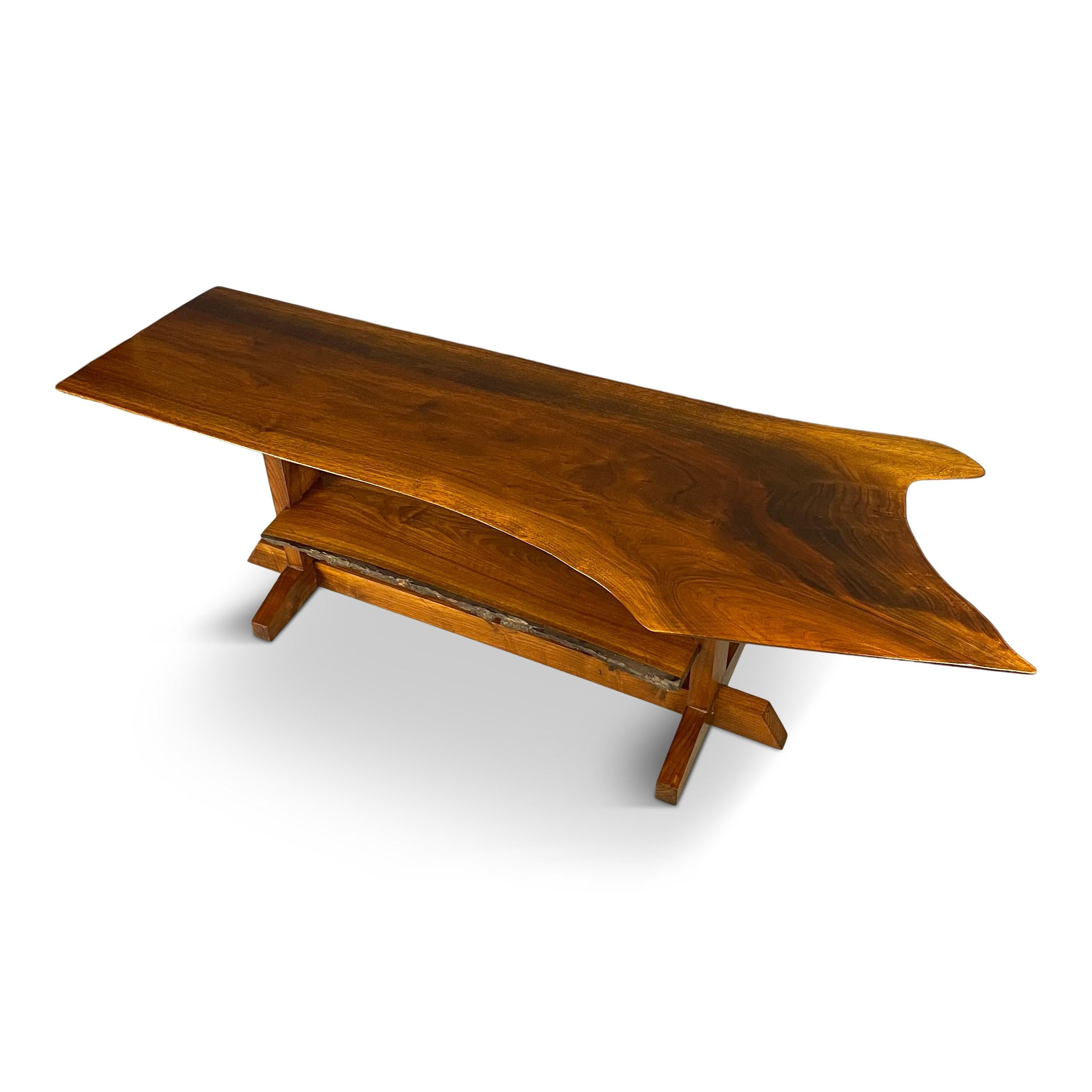 Walnut Free Form Live Edge Coffee Table in the Style of Nakashima Mid Century In Good Condition In Philadelphia, PA