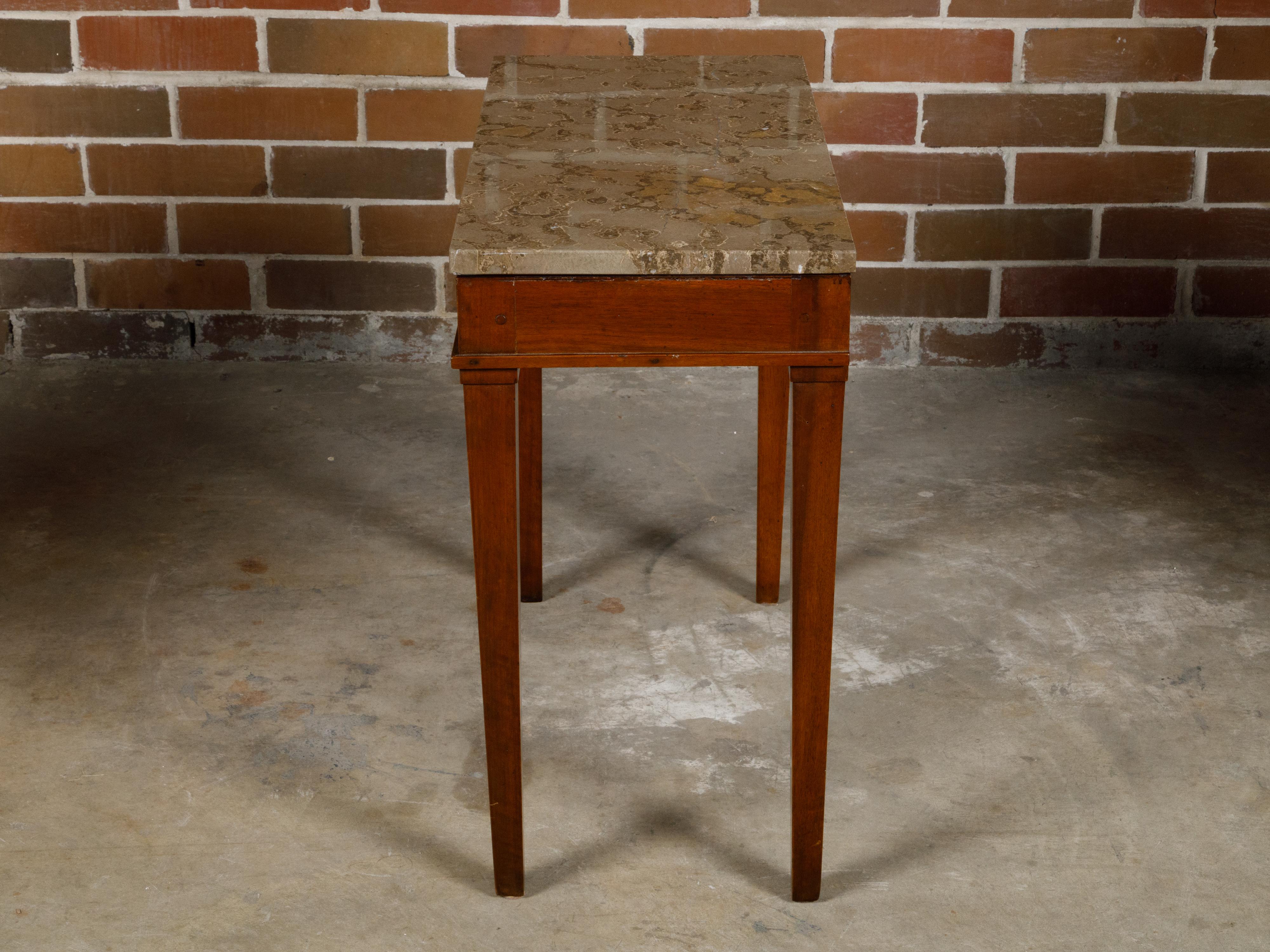 Walnut French 19th Century Console Table with Variegated Marble Top For Sale 9