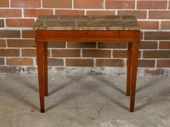 Walnut French 19th Century Console Table with Variegated Marble Top