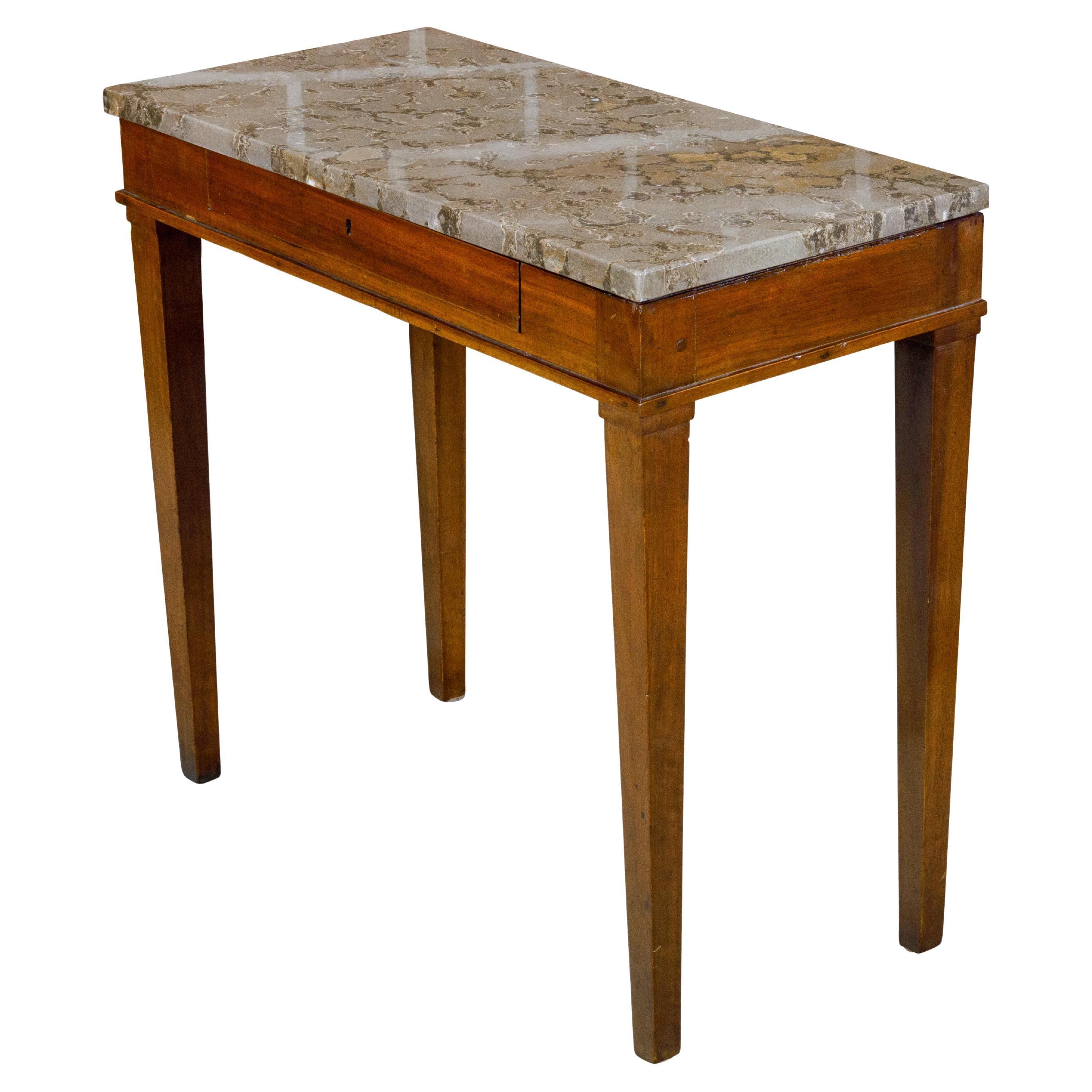Walnut French 19th Century Console Table with Variegated Marble Top