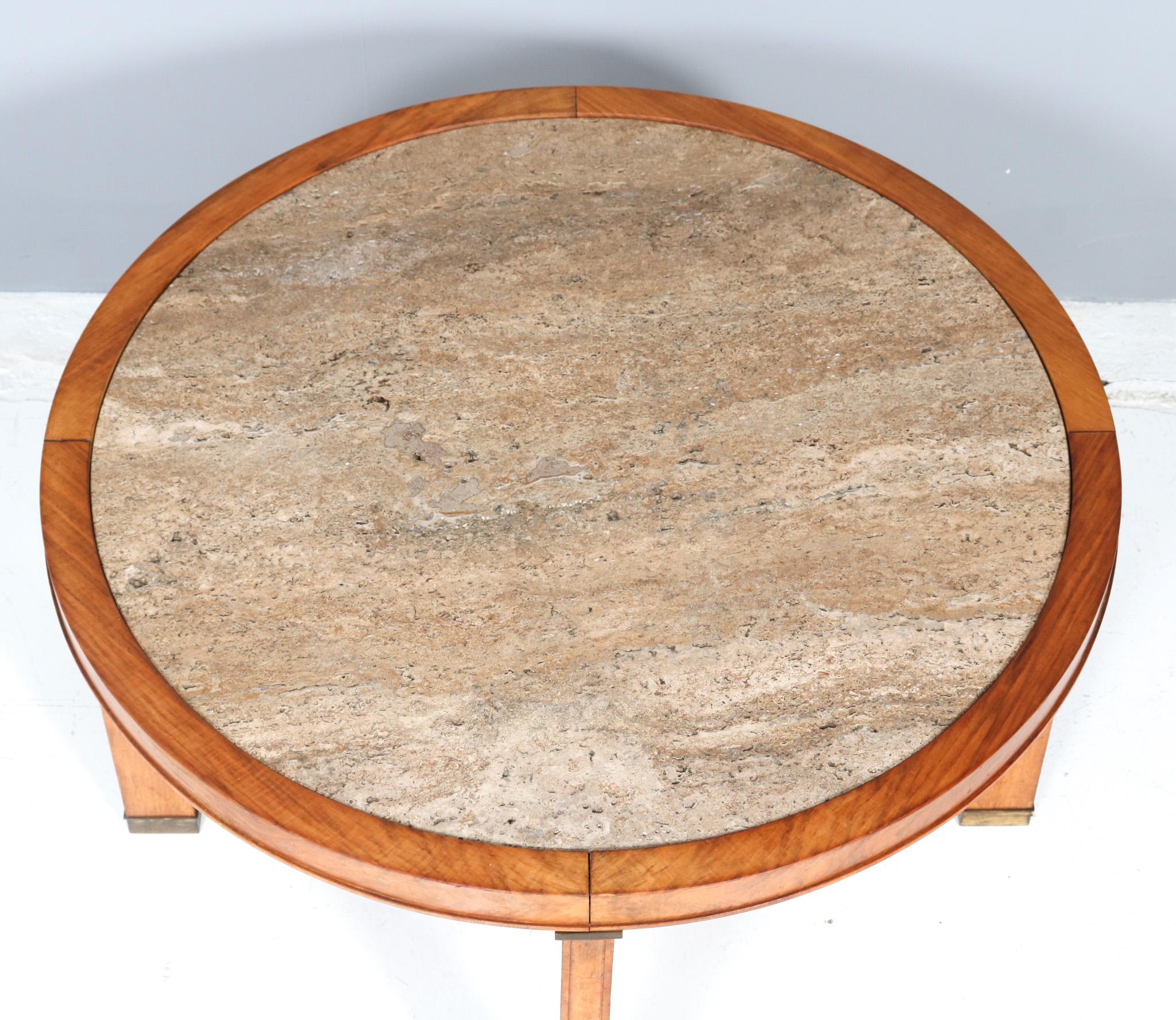 Walnut French Art Deco Coffee Table with Travertine top, 1940s For Sale 1