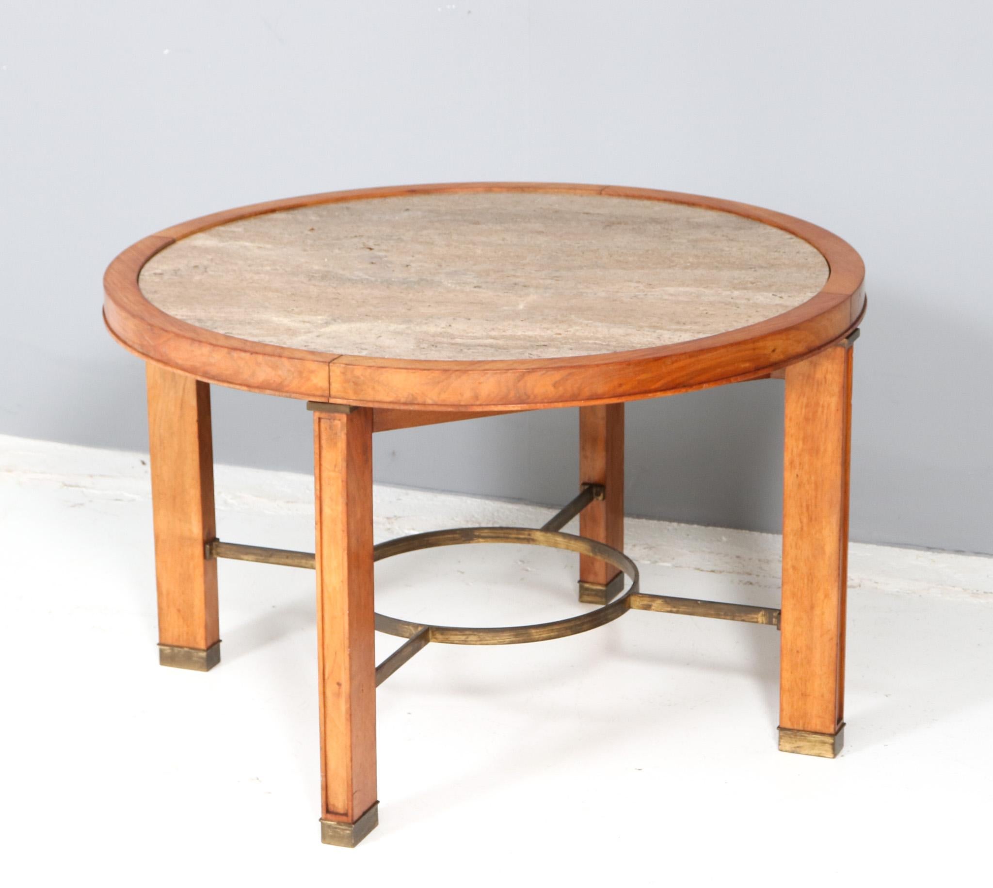 Walnut French Art Deco Coffee Table with Travertine top, 1940s For Sale 2