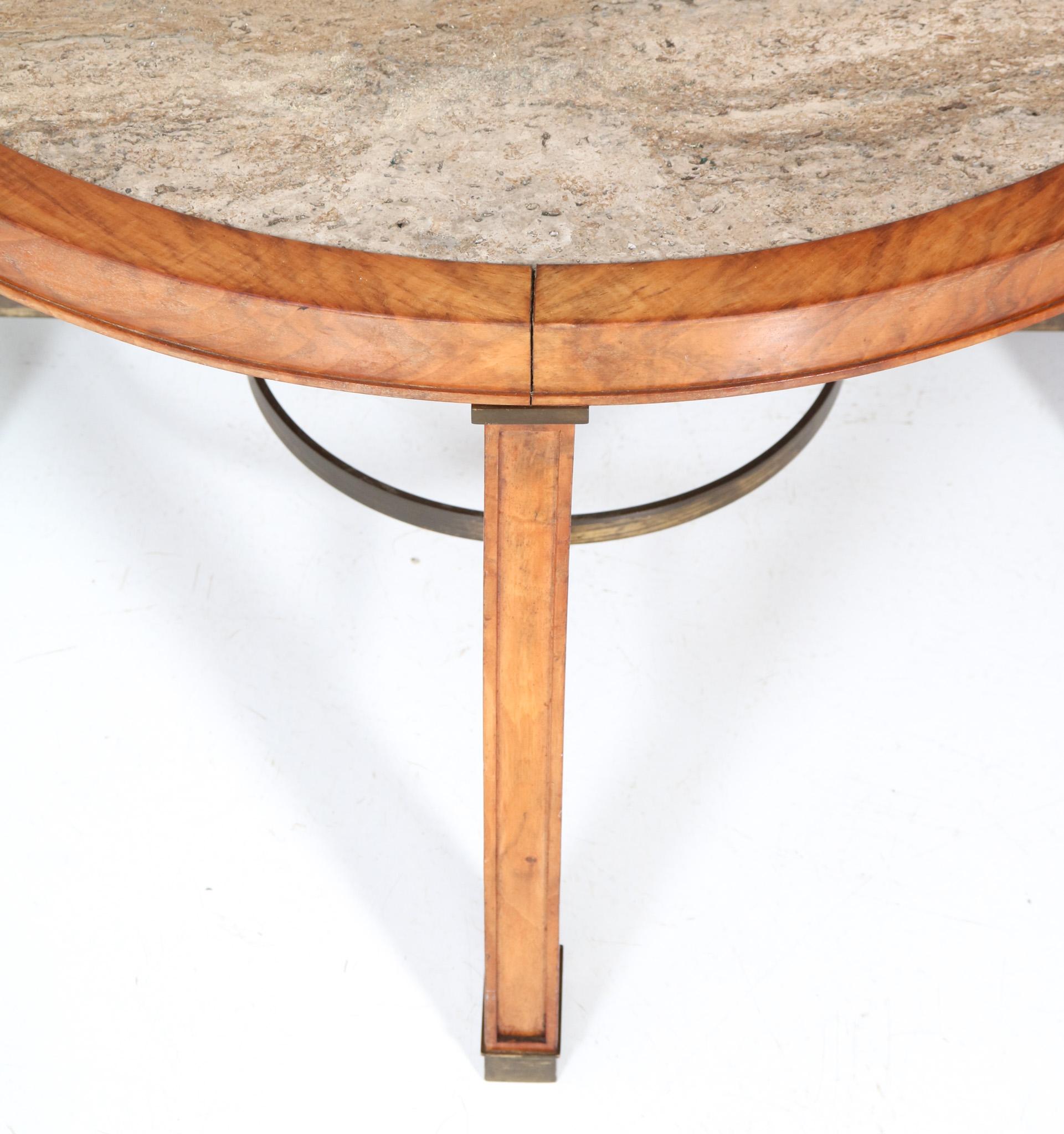 Walnut French Art Deco Coffee Table with Travertine top, 1940s For Sale 3