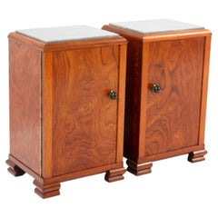 Walnut French Art Deco Nightstands or Bedside Tables, 1930s