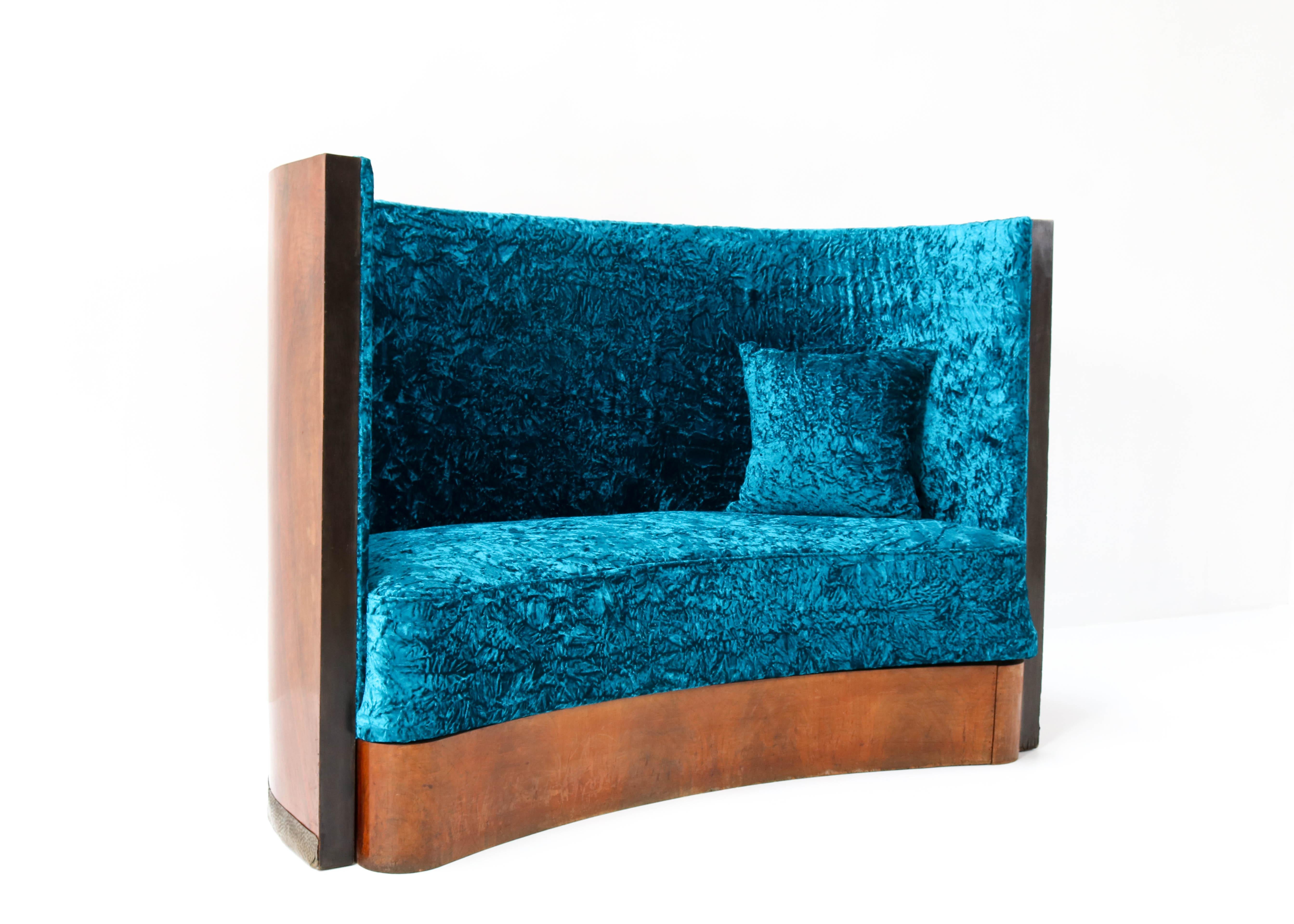Walnut French Art Deco Settee or Sofa, 1930s 1