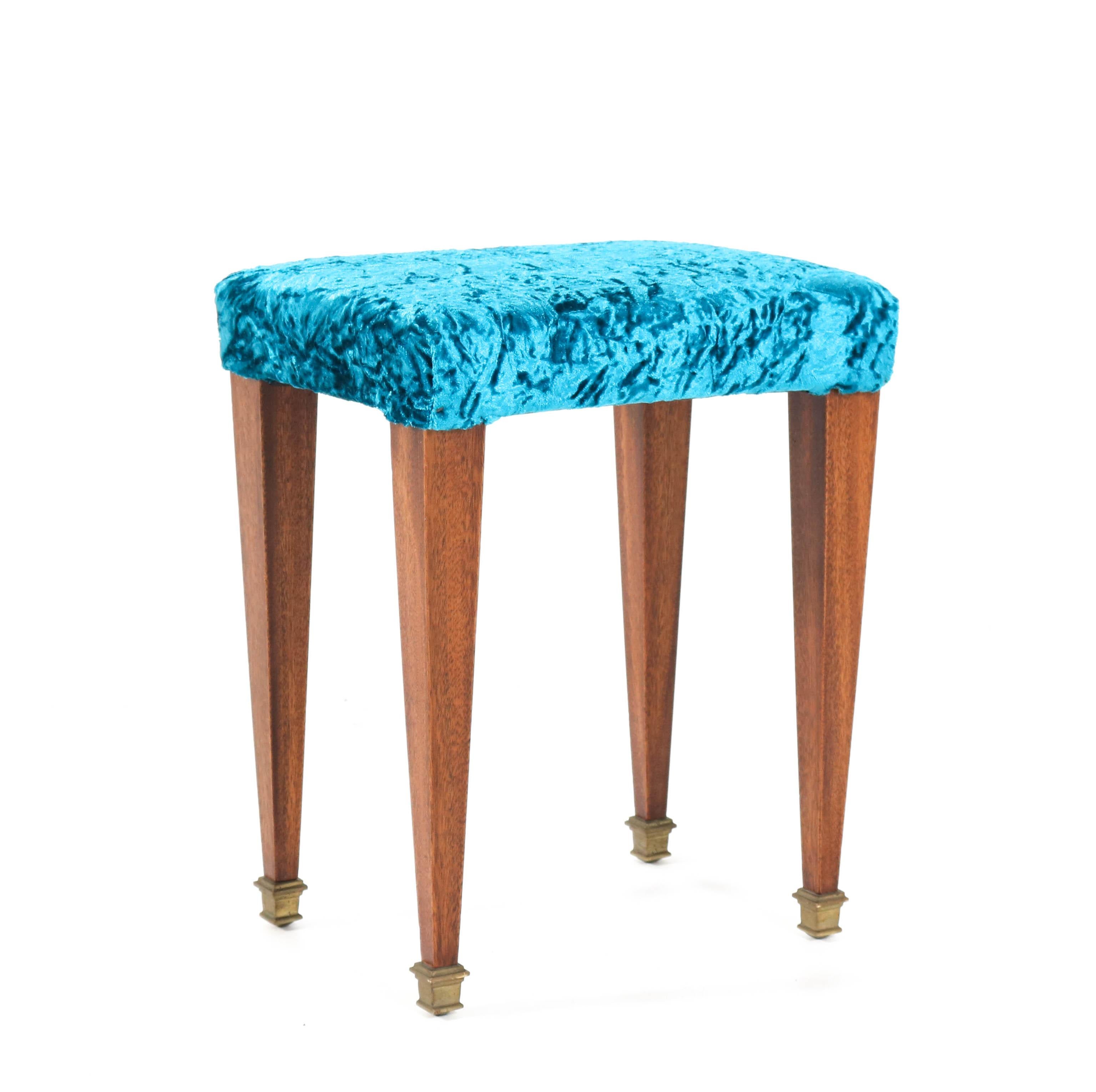 Fabric Walnut French Art Deco Stool, 1930s For Sale