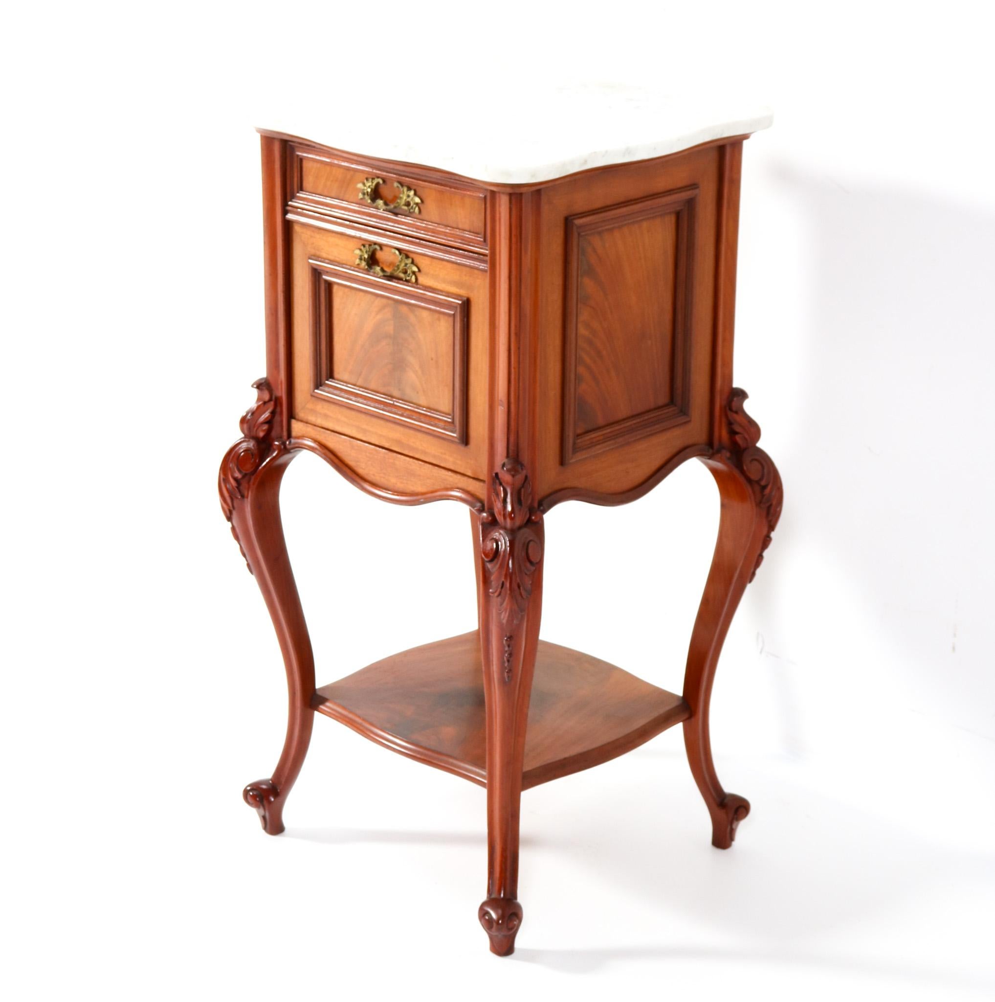Brass Walnut French Louis XV Nightstand, 1900s For Sale