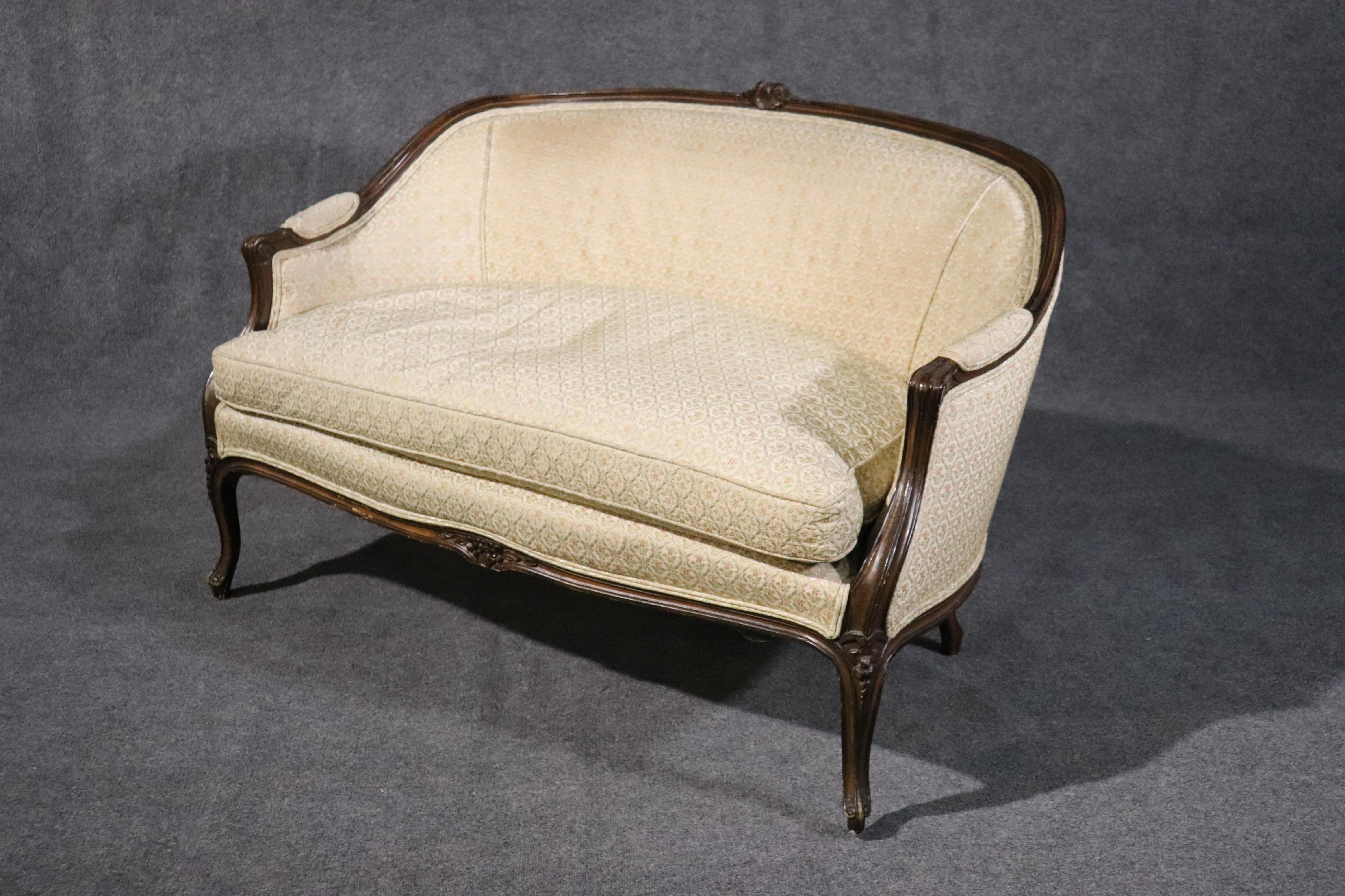 Walnut French Louis XV Style Goose Feather Filled Settee Canapé Loveseat 2