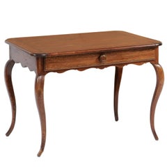 Walnut French Louis XV Style Table with Cabriole Legs and Scalloped Apron