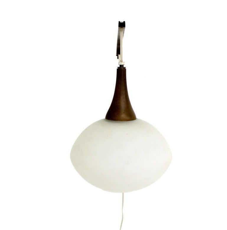 Walnut Frosted Glass Danish Mid-Century Modern Wall Hanging Light Fixture Scones For Sale 2