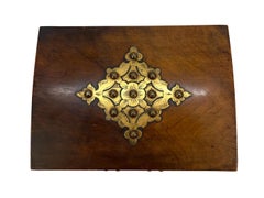 Walnut Games Box, Engraved Brasses, with Royal Game of Bezique Set, 1869