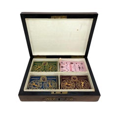 Walnut Games Box, Engraved Brasses, with Royal Game of Bezique Set, 1869