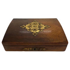 Walnut Games Box, Engraved Brasses, with Royal Game of Bezique Set, 1869
