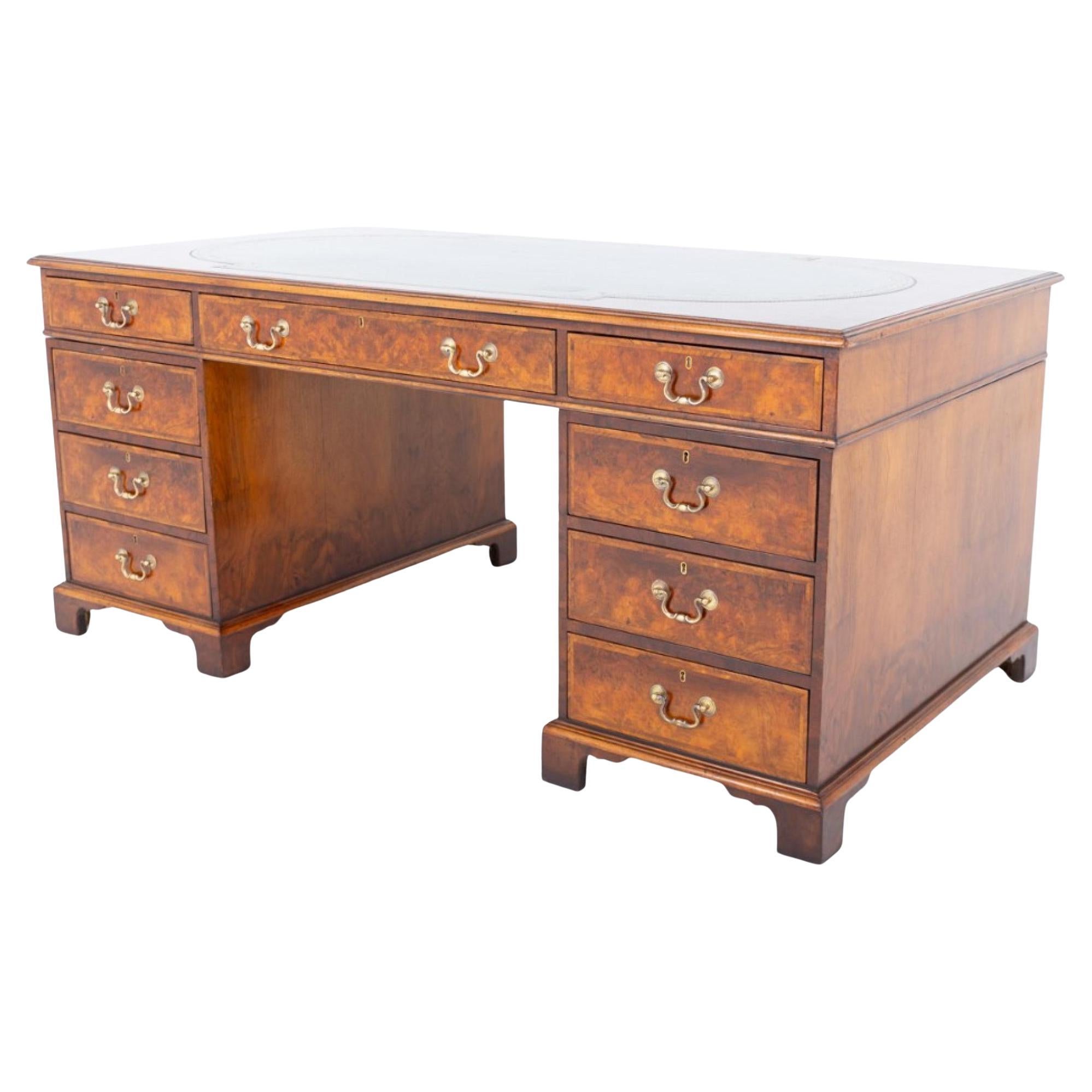 Walnut Gentlemans Desk Writing Table Georgian Revival Pedestal