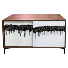 One-of-a-Kind Walnut Art Credenza With Hand-Painted Doors — In Stock in Florida