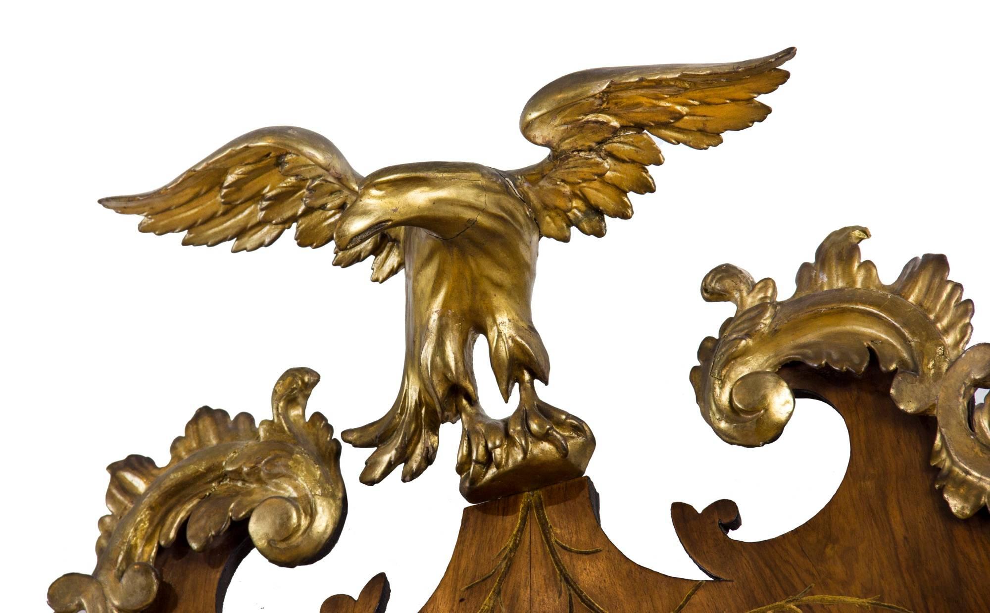 European Walnut George II / Chippendale Mirror with Swan's Neck Pediment and Eagle, 1780 For Sale