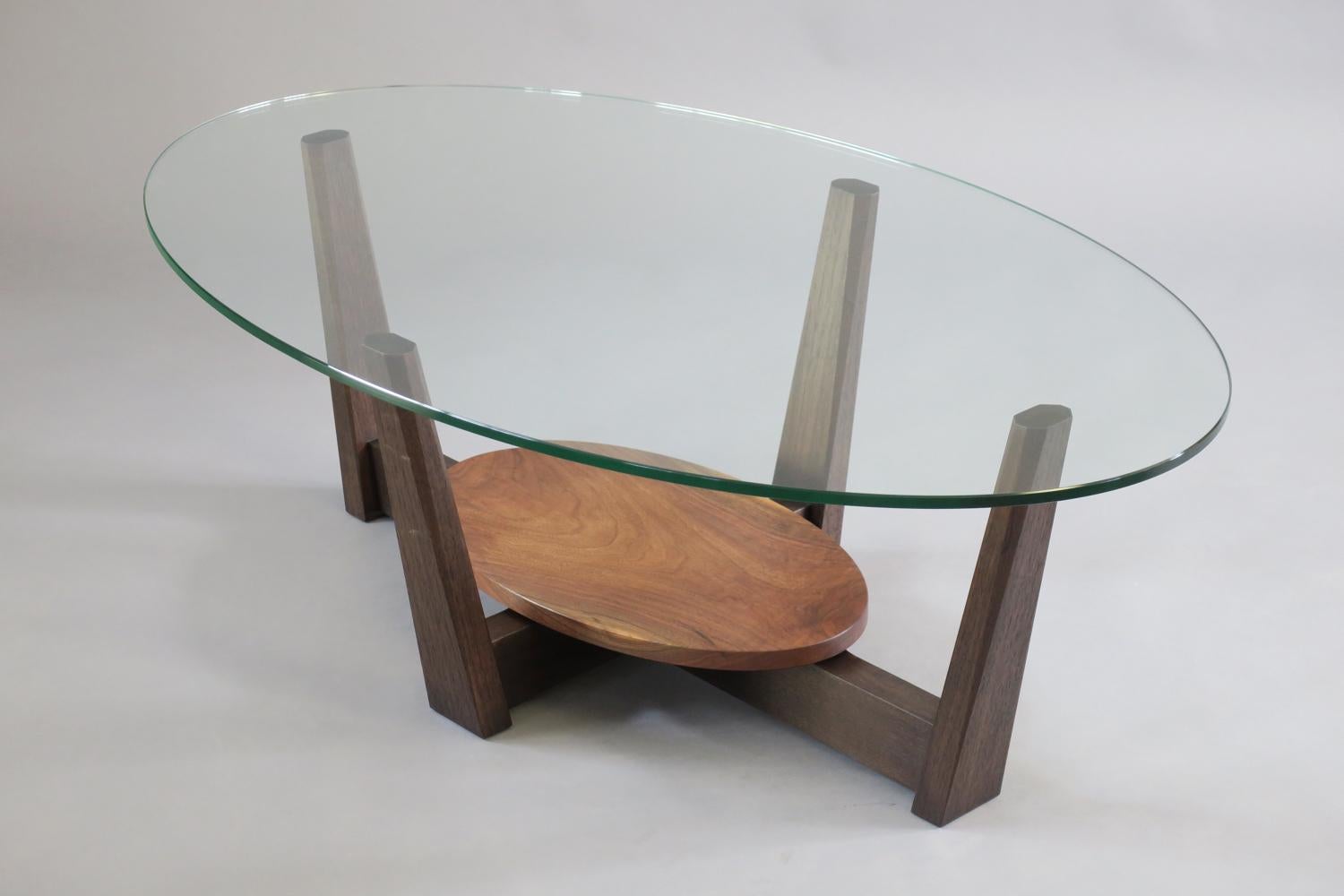 American Walnut, Glass Coffee Table -Thomas Throop/ Black Creek Designs - Made to Order For Sale