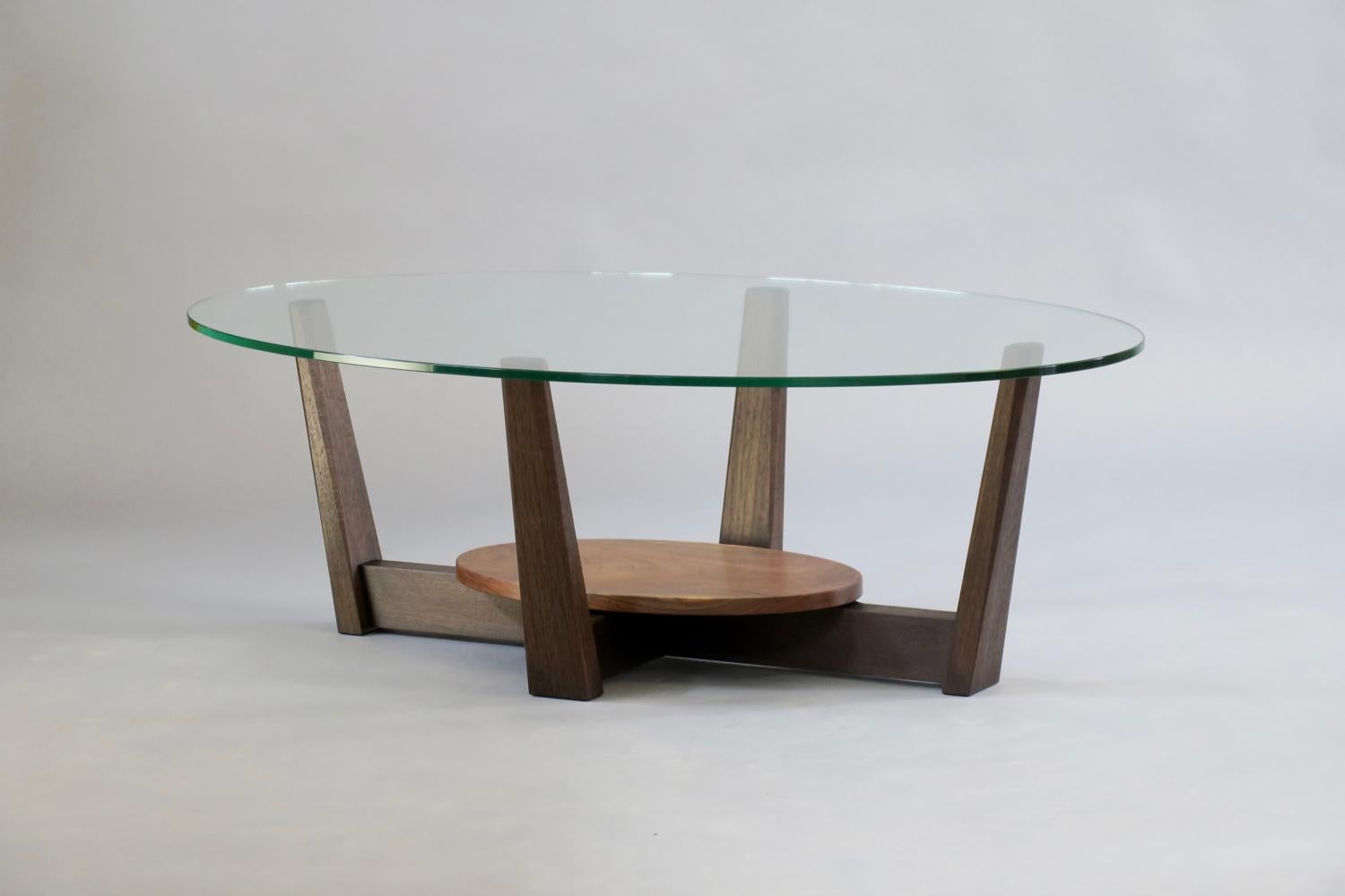Walnut, Glass Coffee Table -Thomas Throop/ Black Creek Designs - Made to Order In New Condition For Sale In New Canaan, CT